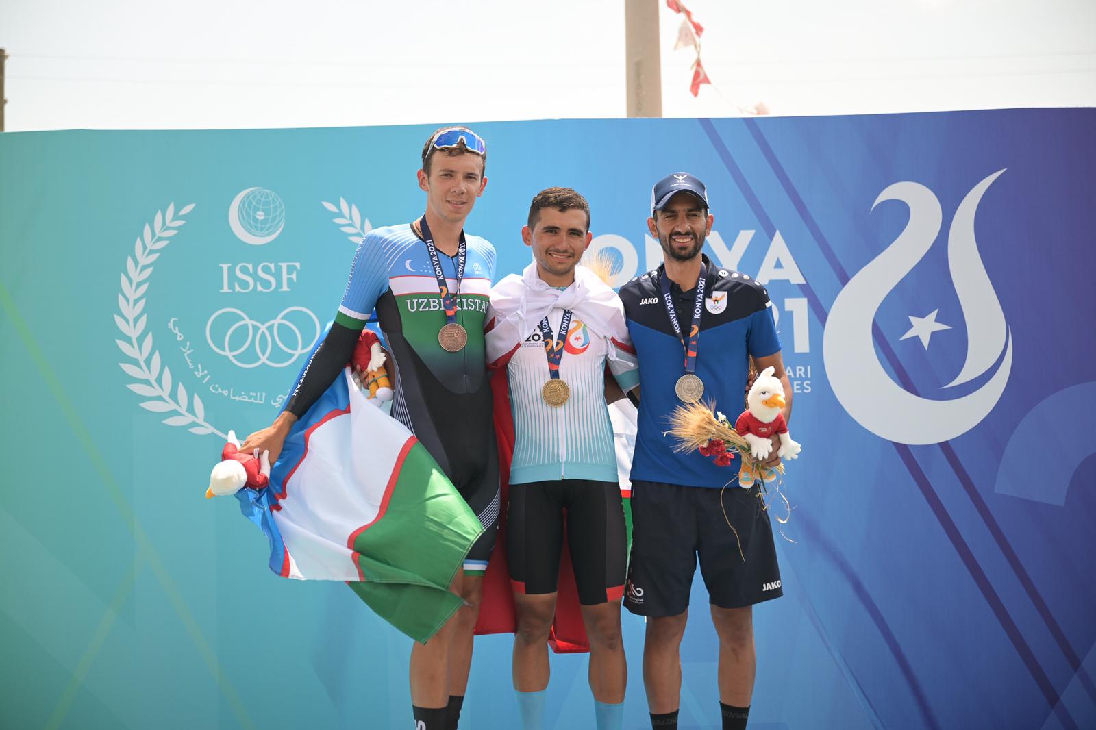 Kuwaiti cyclist Al-Ali during coronation with silver medal