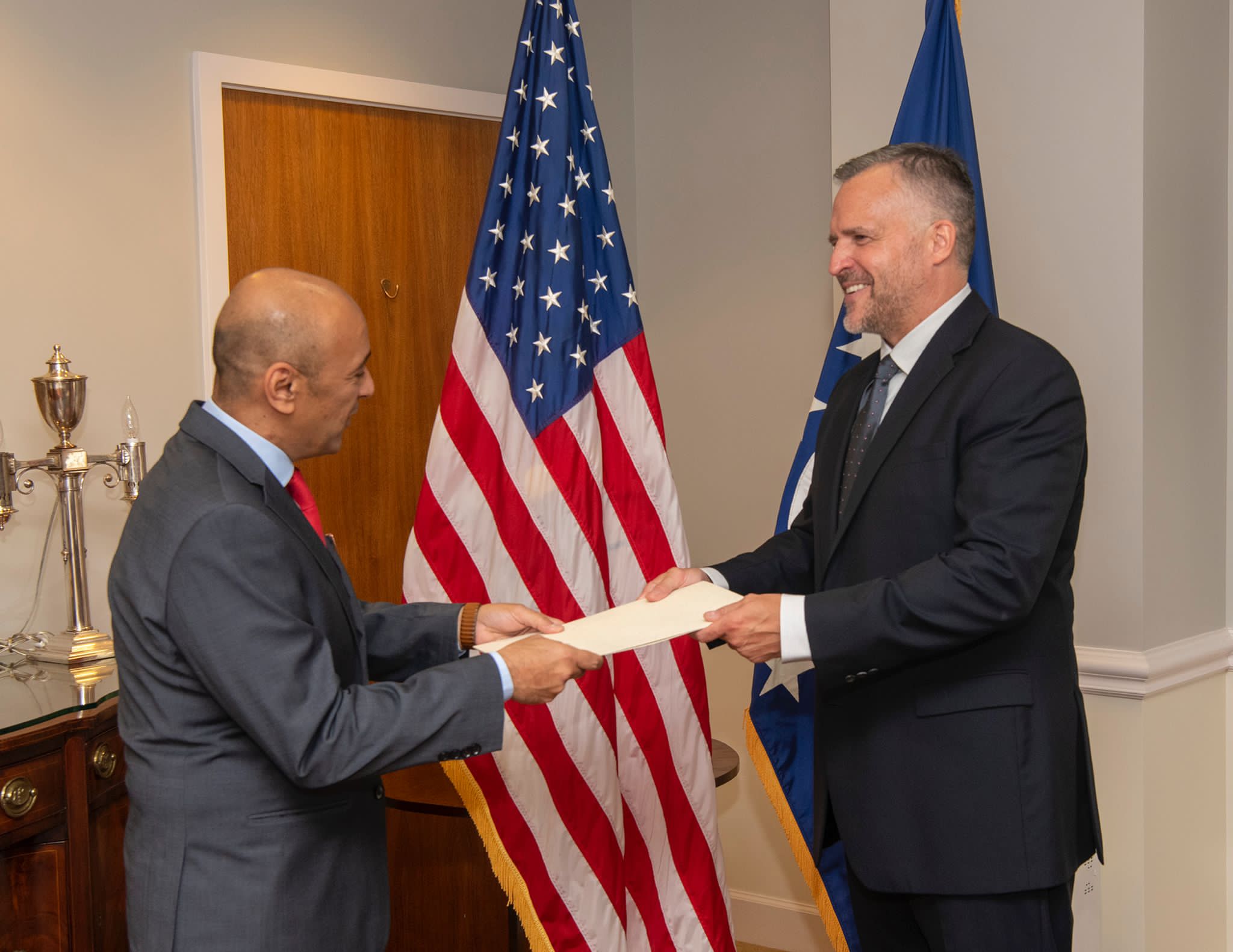 Kuwait Amb. to US Al-Budaiwi presents credentials to State Department's Protocol chief
