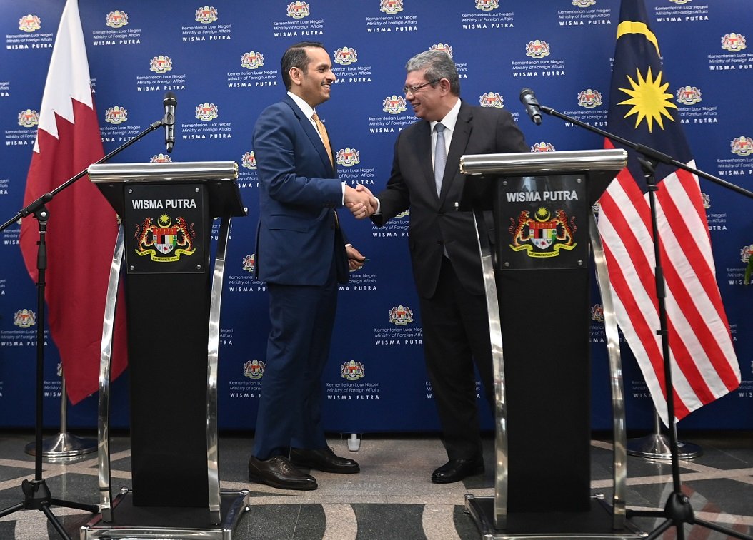 Malaysian Foreign Minister during the joint press conference with his Qatari counterpart