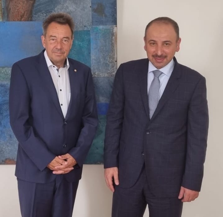 permanent Representative at the UN and Other International Organizations in Geneva Ambassador Nasser Al-Hayen and  ICRC's President Peter Maurer