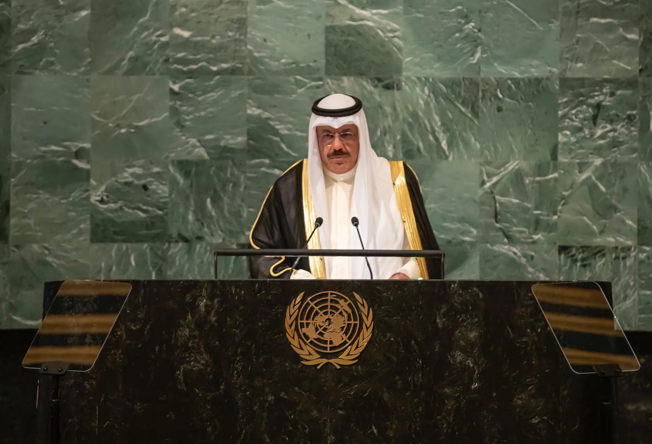ممثل حضرة صاحب السمو أمير البلاد سمو رئيس مجلس الوزراء يلقي كلمة دولة الكويت أمام الدورة الـ77 للجمعية العامة للأمم المتحدة
