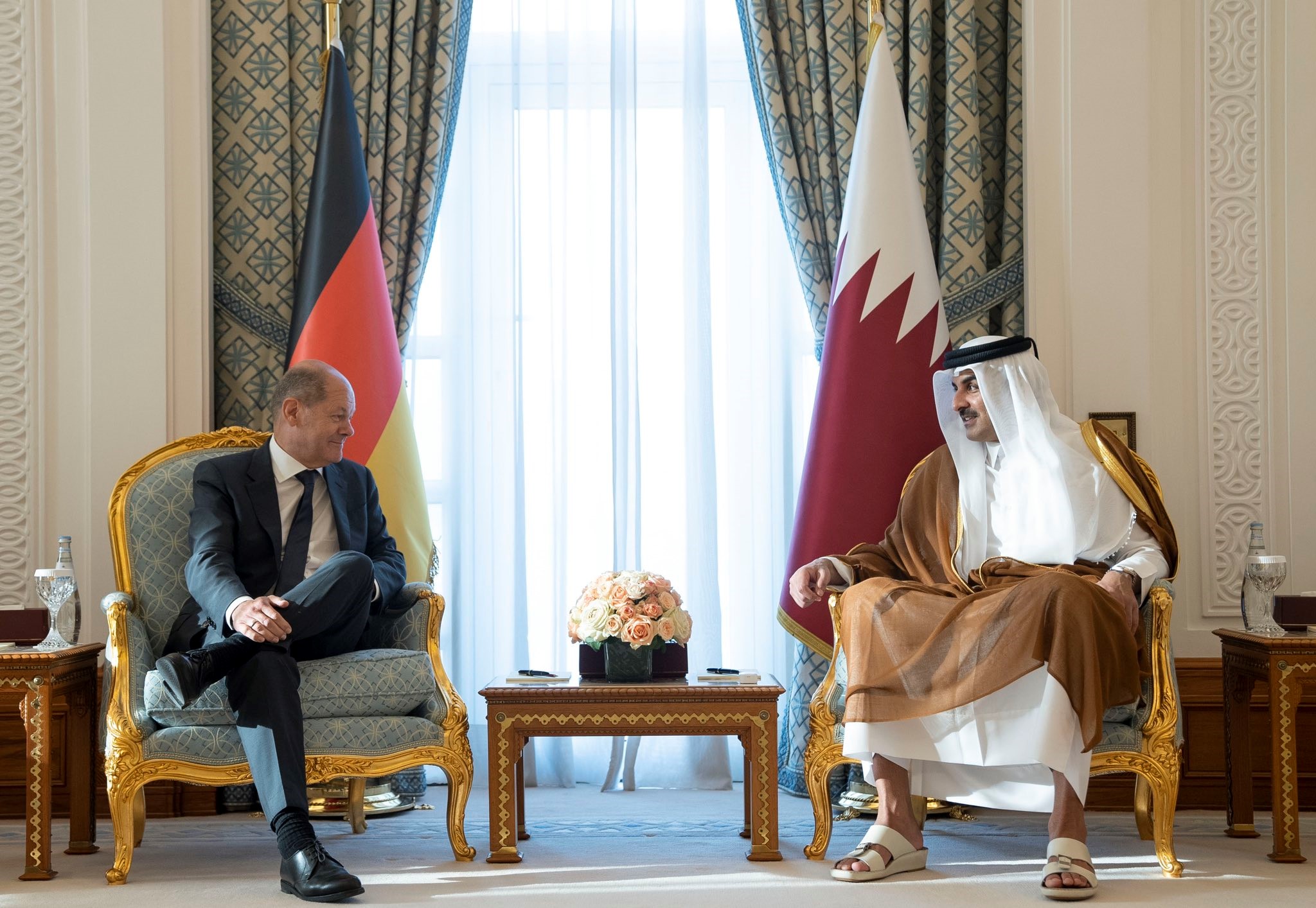 Qatar Amir Sheikh Tamim bin Hamad Al Thani and German Chancellor Olaf Scholz