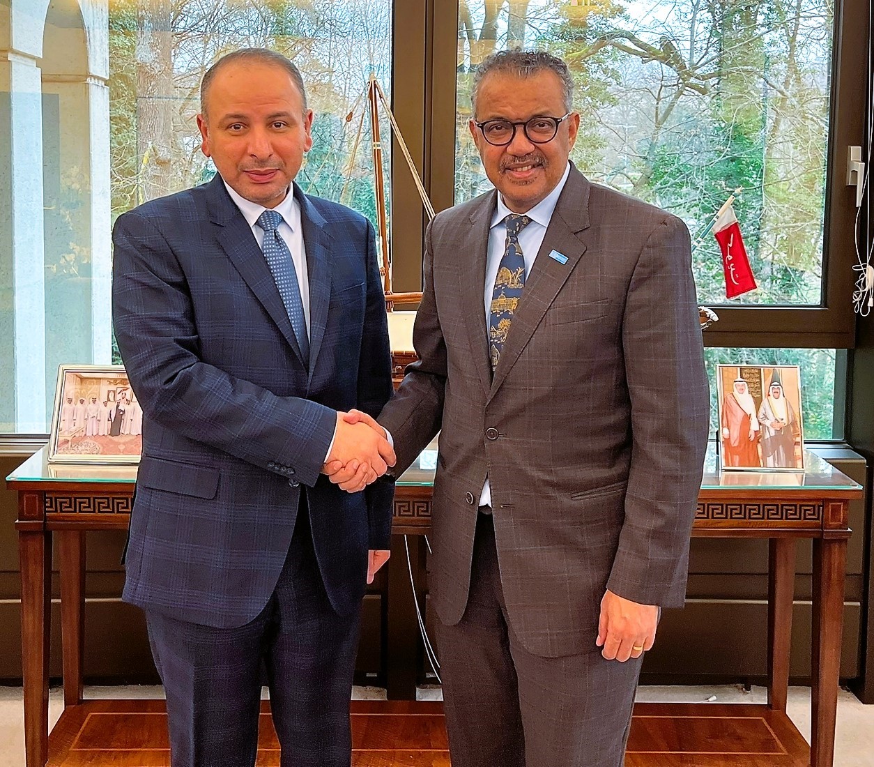 Ambassador Nasser Al-Hein with World Health Organization (WHO) chief Tedros Ghebreyesus