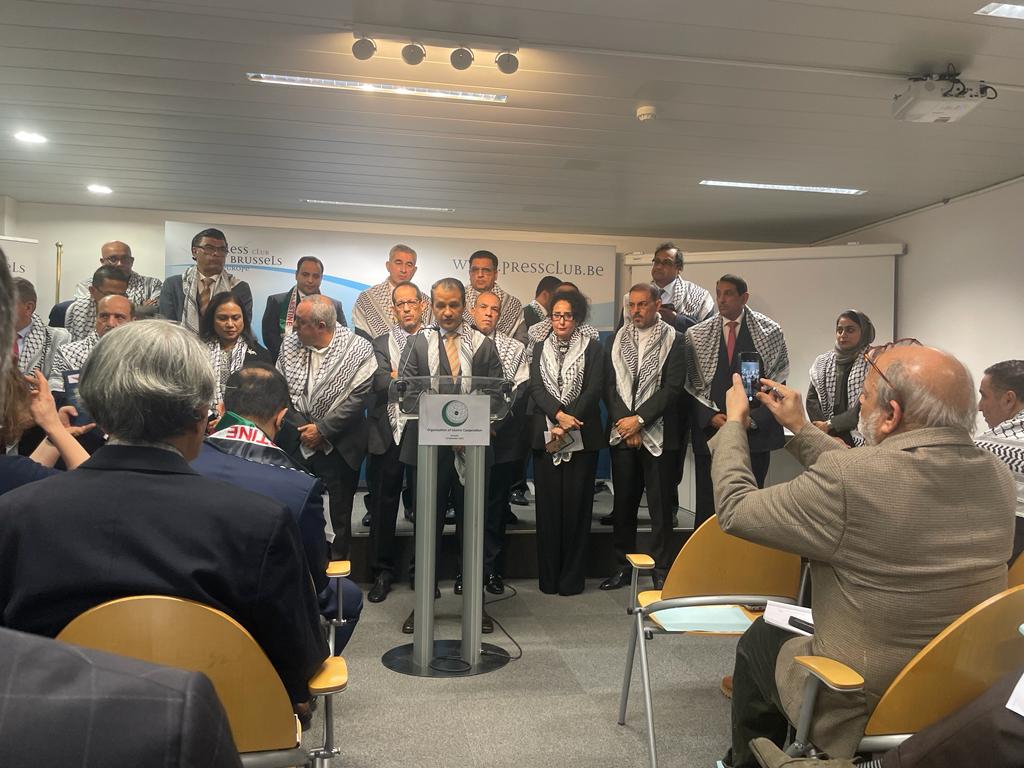 Kuwait's ambassador Nawaf Al Anezei speaking at the press conference