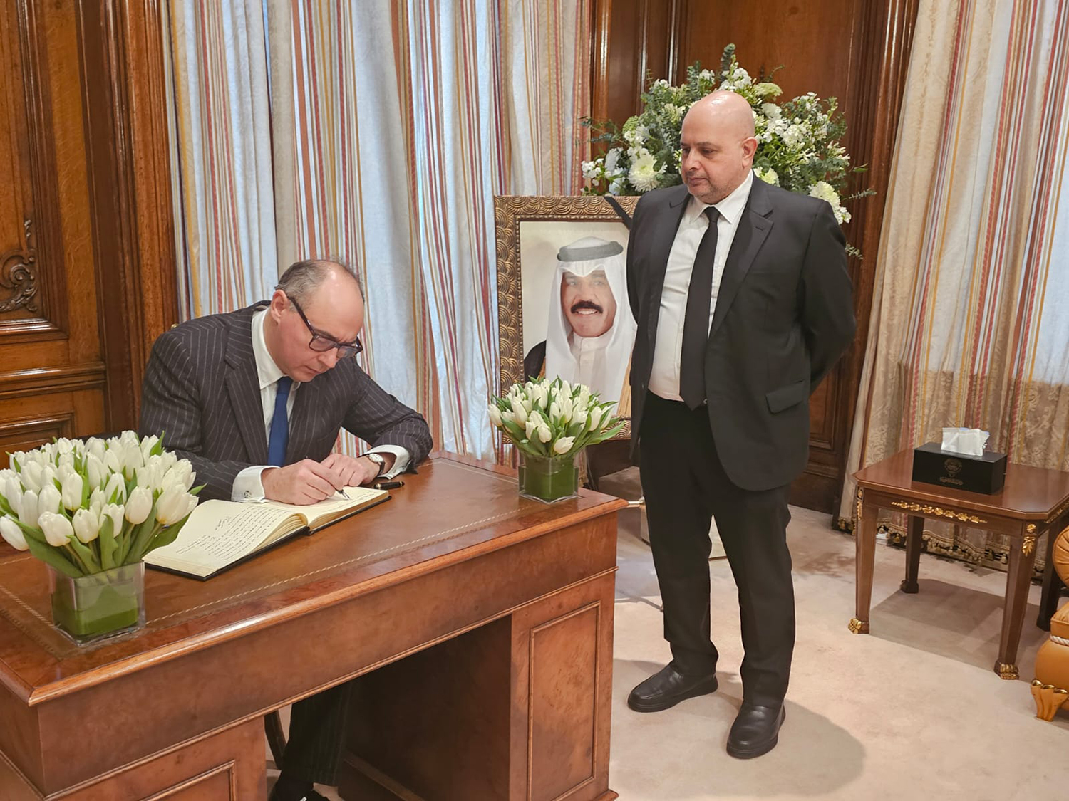 British State Minister for Investments, Lord Dominic Johnson offered his condolences at the Kuwaiti embassy in London