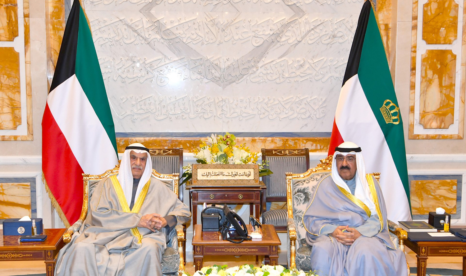 His Highness the Amir Sheikh Mishal Al-Ahmad Al-Jaber Al-Sabah receives National Assembly Speaker Ahmad Al-Saadoun