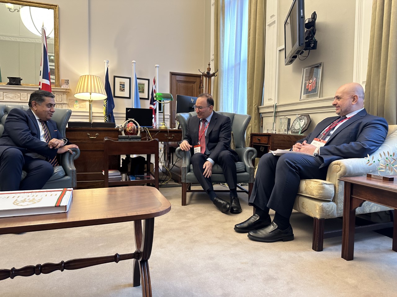 Kuwait's Deputy Foreign Minister Mansour Al-Otaibi meets with Britain's Middle East Affairs Minister Lord Tariq Ahmad