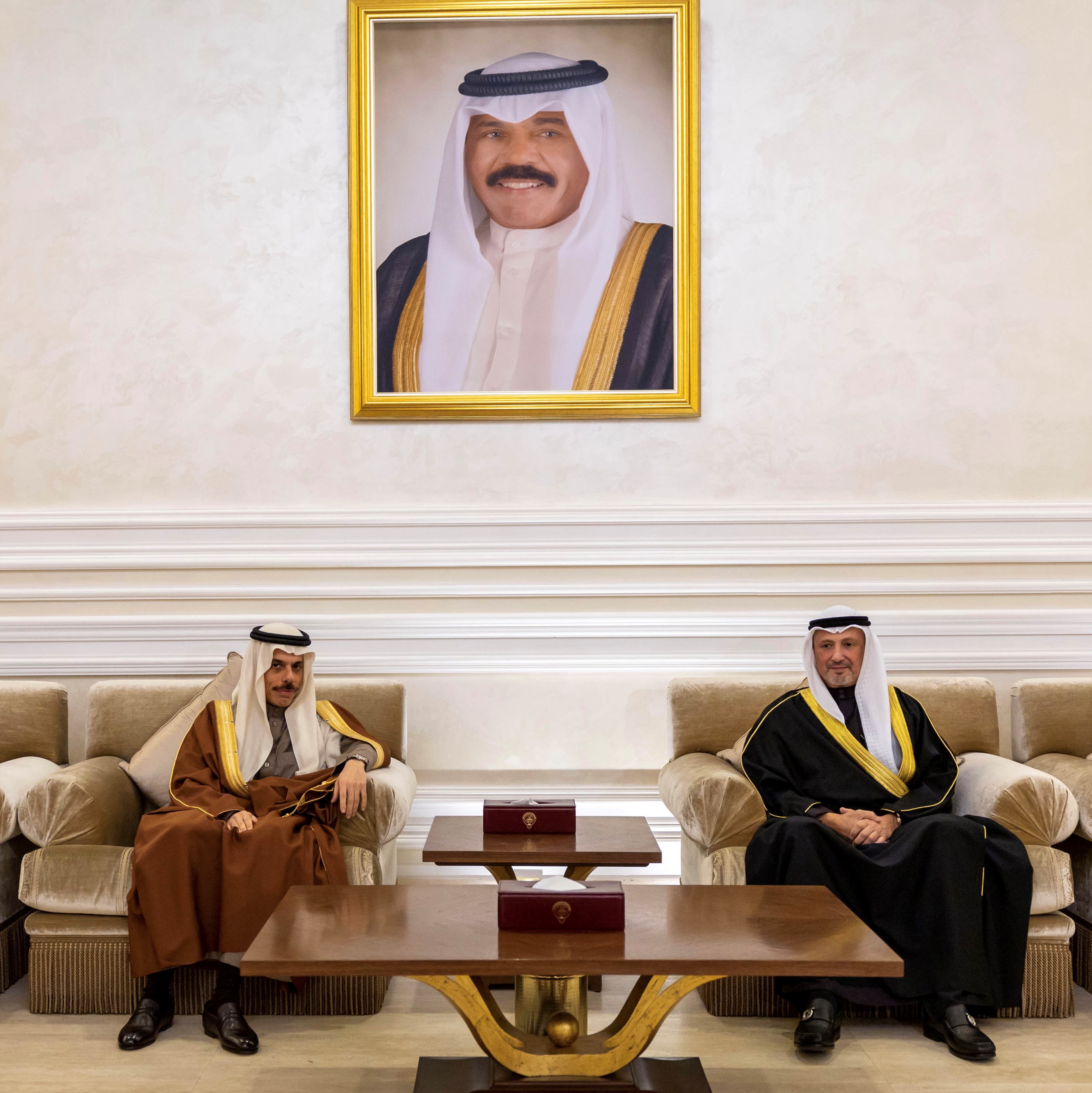 Kuwait Foreign Minister Sheikh Salem Abdullah Al-Jaber Al-Sabah receives Saudi Foreign Minister Prince Faisal bin Farahan Al-Saud