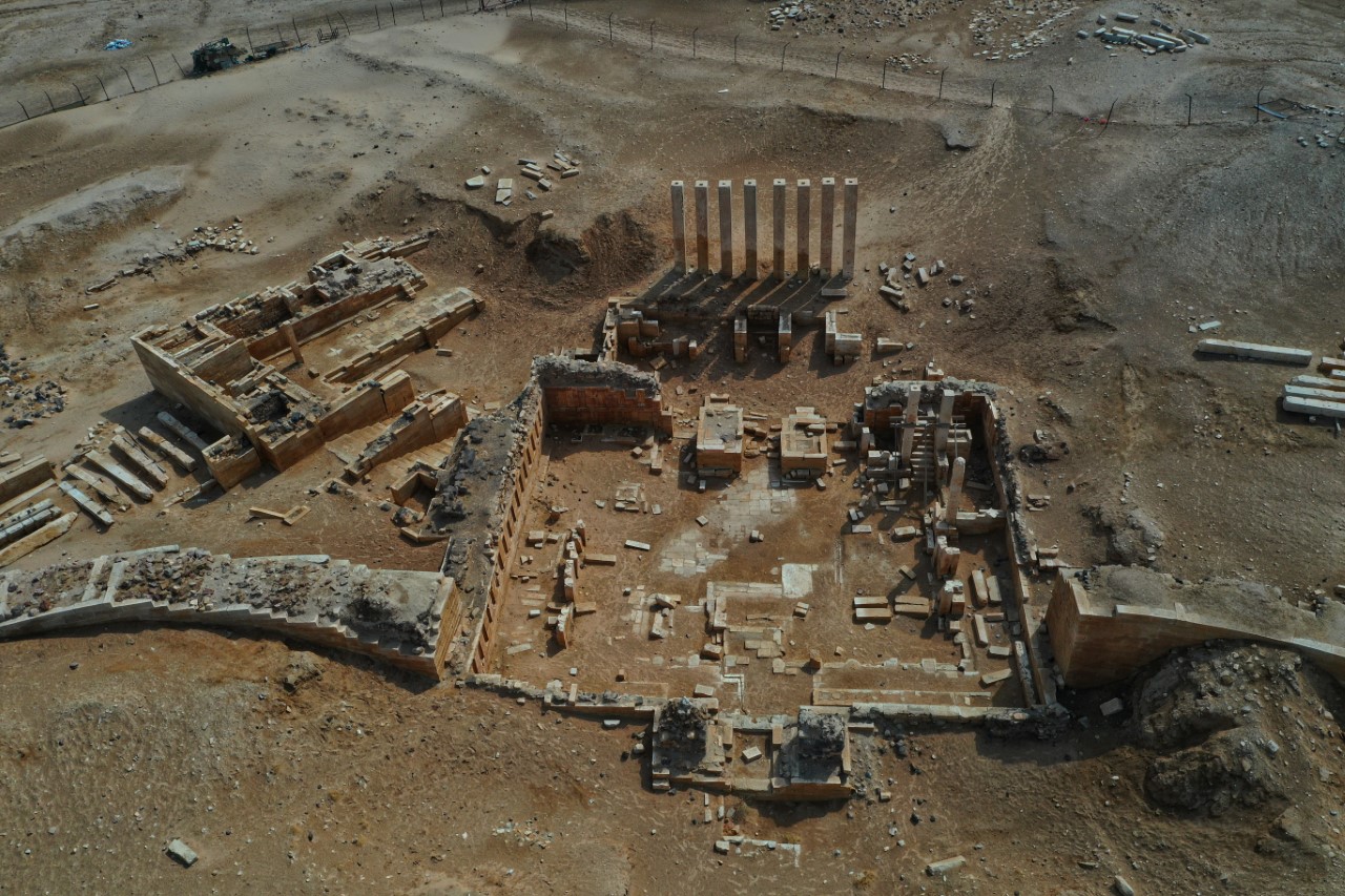 صورة جوية تظهر جزءاً من مدينة مارب التاريخية ومعبد أوام