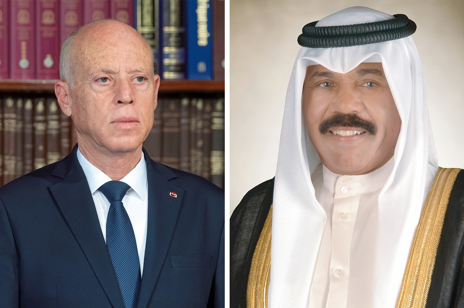 His Highness the Amir Sheikh Nawaf Al-Ahmad Al-Jaber Al-Sabah and Tunisian President Kais Saied