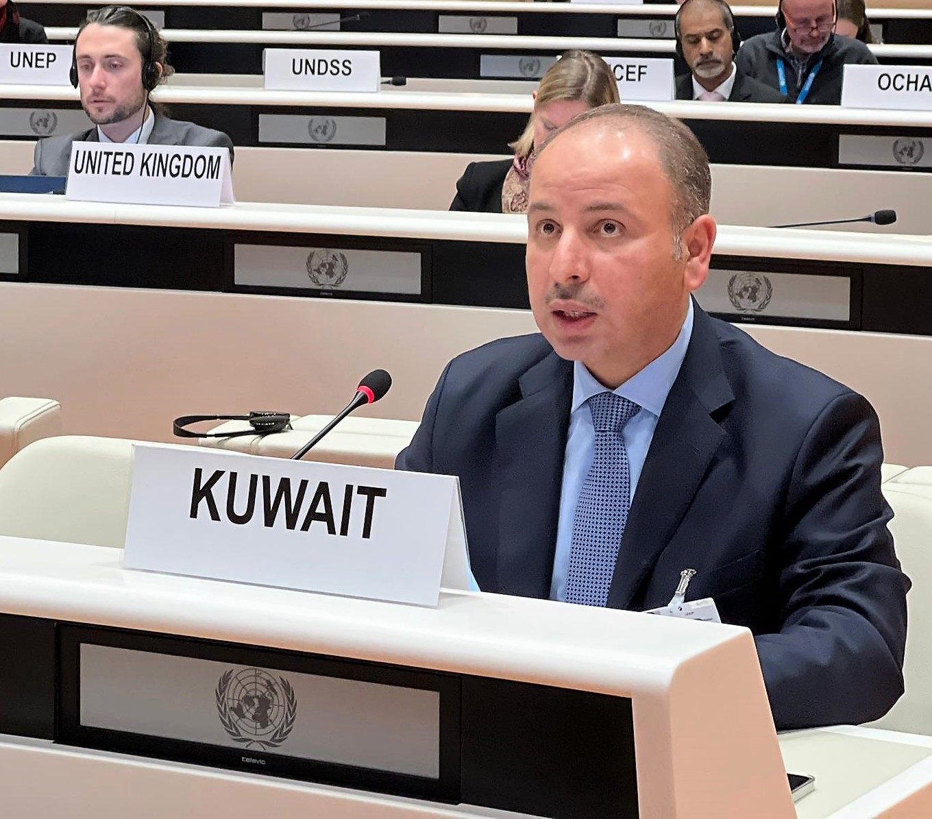 مندوب الكويت الدائم لدى الأمم المتحدة والمنظمات الدولية الأخرى في جنيف السفير ناصر الهين يلقي كلمة دولة الكويت أمام مجلس الأمم المتحدة لحقوق الإنسان