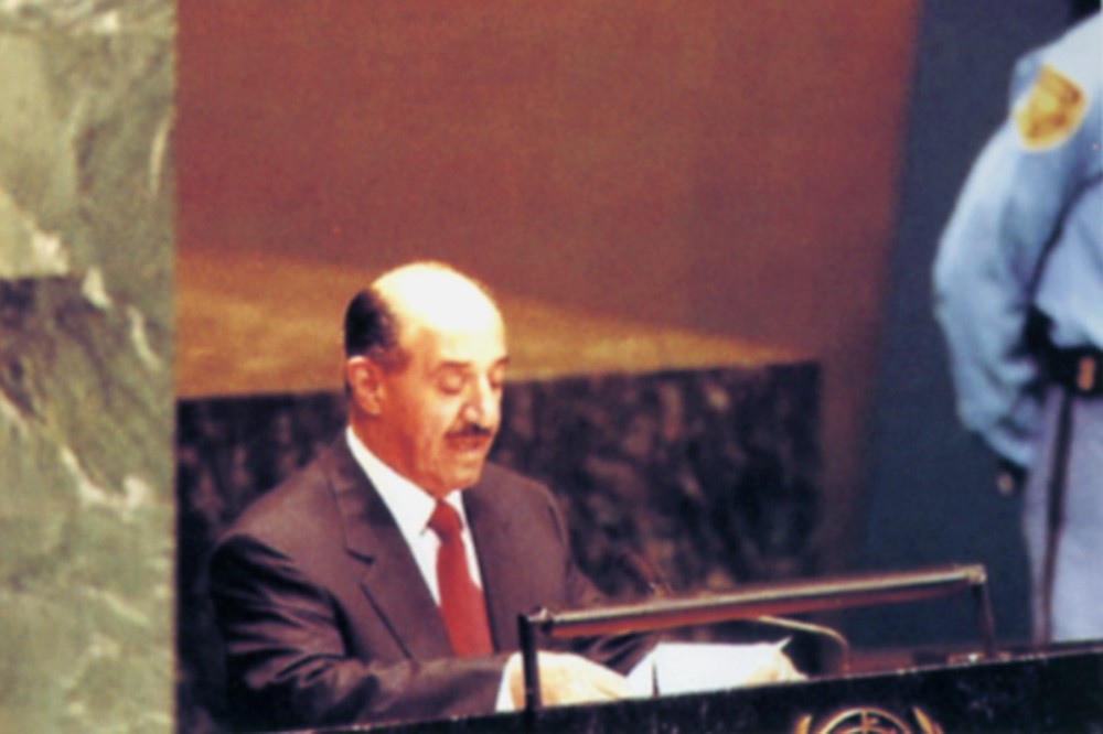 Late Amir (Foreign Minister then) Sheikh Sabah Al-Ahmad Al-Jaber Al-Sabah addressing the United Nations General Assembly after joining UN in 1963