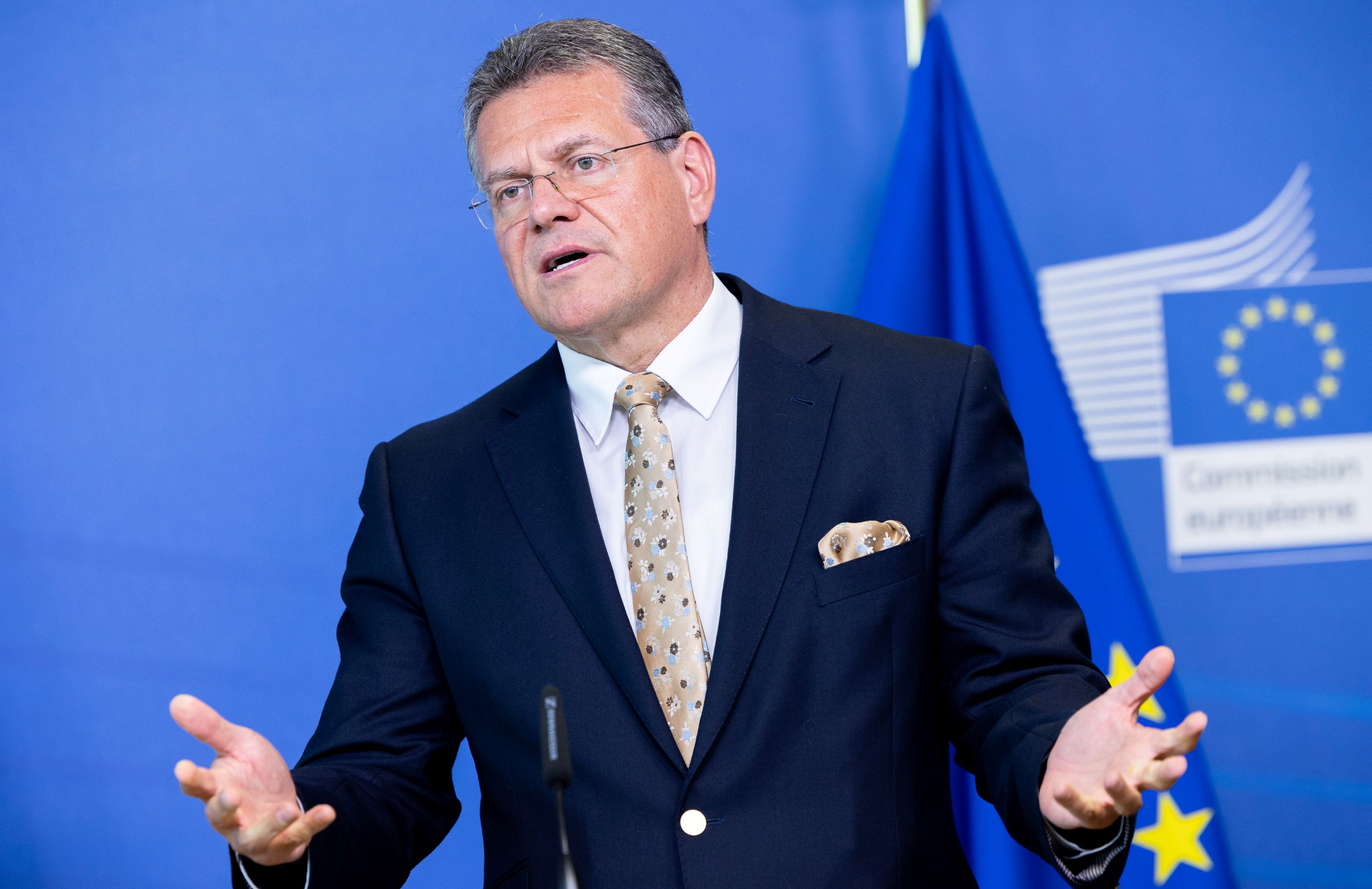 Vice-President of the European Commission in charge of Interinstitutional relations, Maros Sefcovic speaking to the reporters