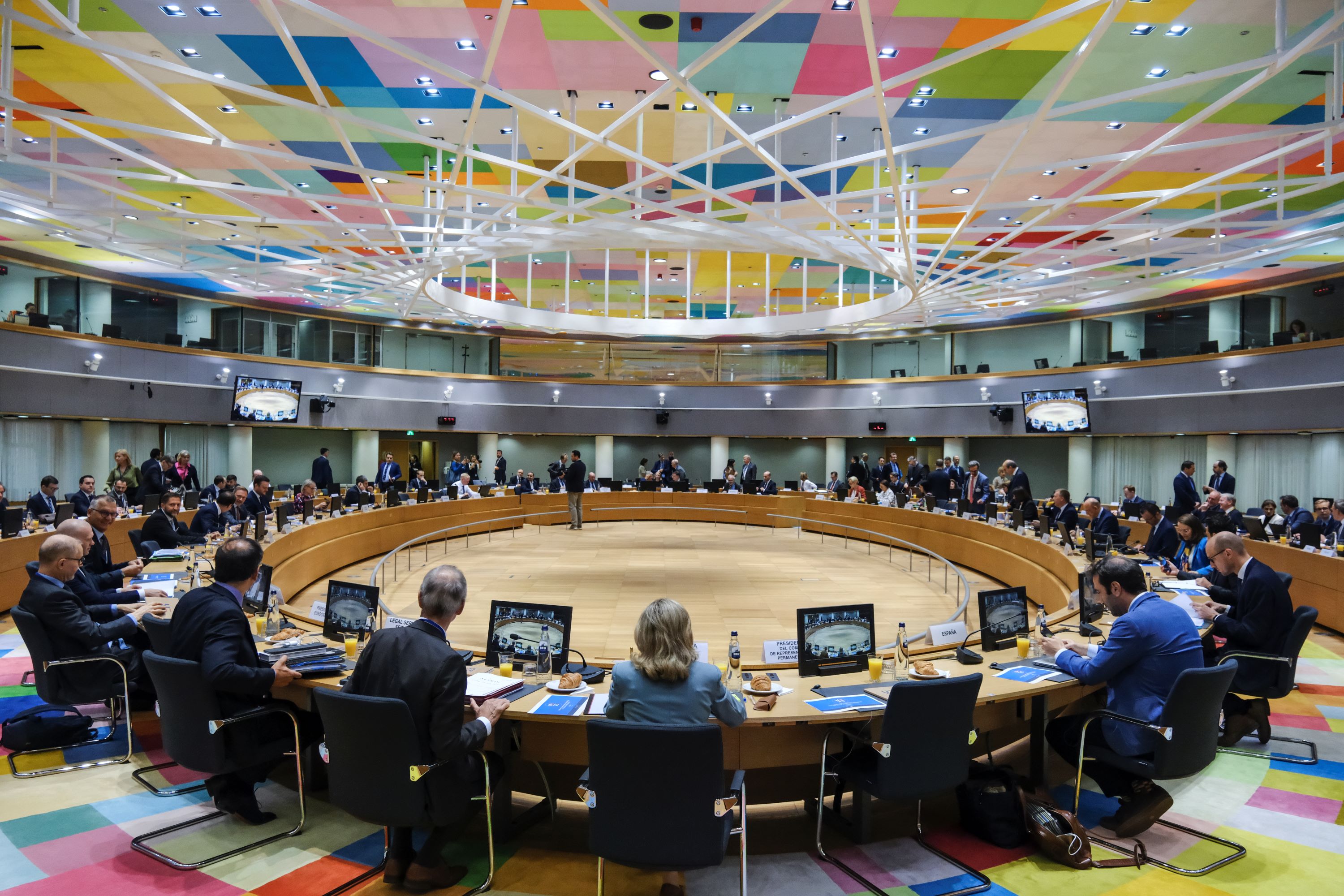 وزراء المالية والاقتصاد في الاتحاد الأوروبي خلال الاجتماع