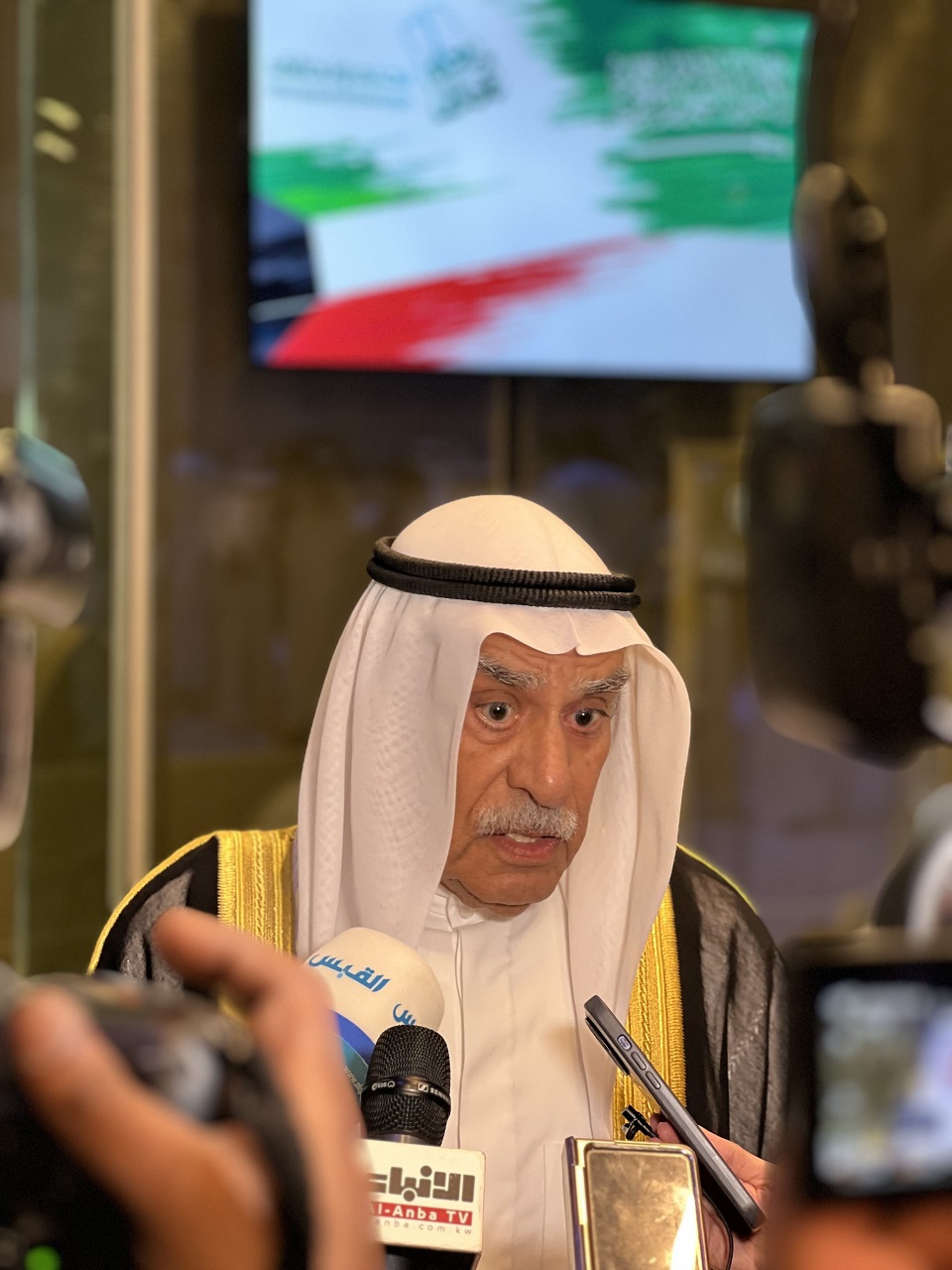 Speaker of the National Assembly Ahmad Al-Saadoun speaking to the press