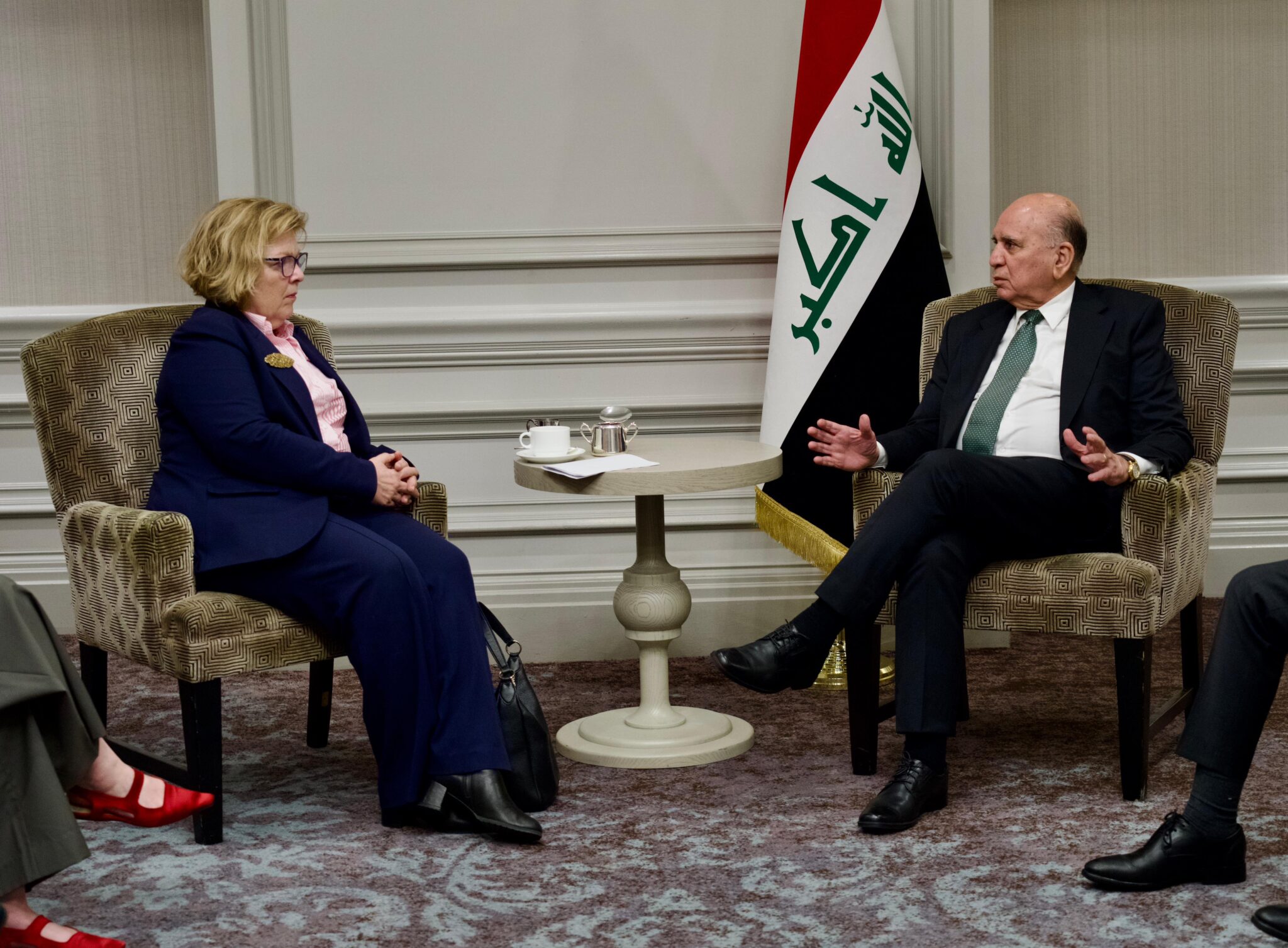 Iraqi Foreign Minister Fuad Hussein meets US Assistant Secretary of State for Near Easter Affairs Barbara Leaf