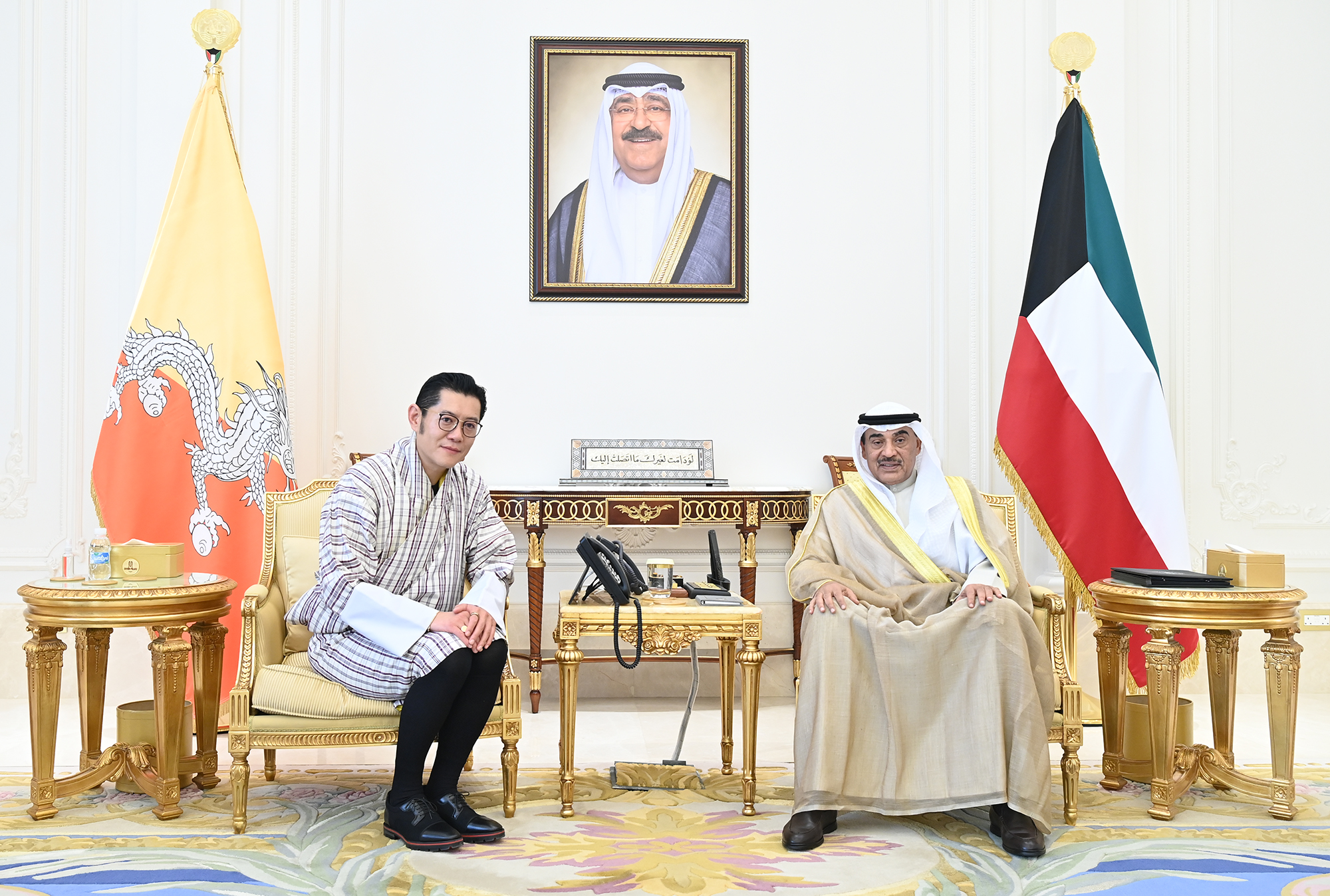 His Highness the Crown Prince Sheikh Sabah Khaled Al-Hamad Al-Sabah receives visiting King of Bhutan