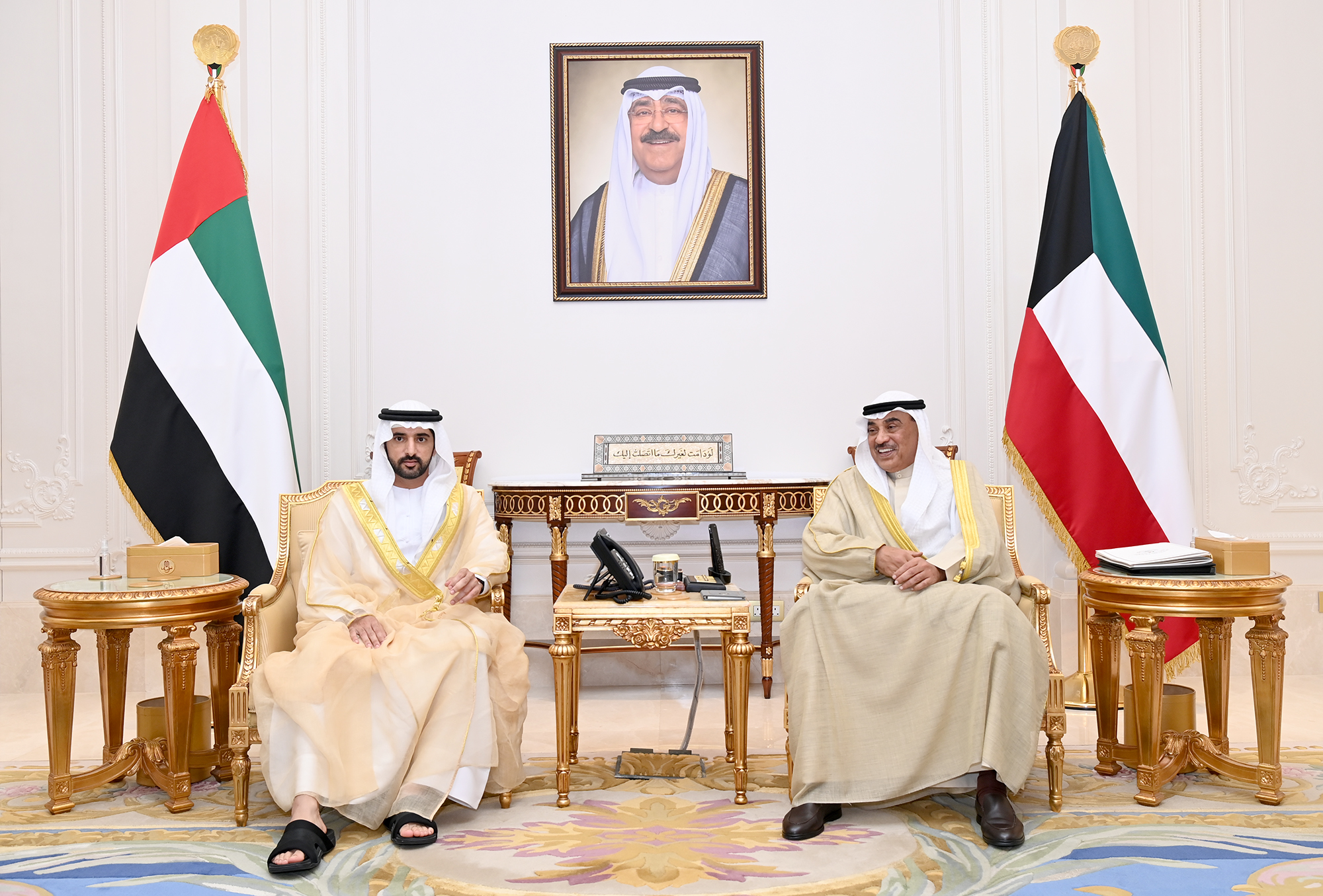 His Highness the Crown Prince Sheikh Sabah Khaled Al-Hamad Al-Sabah receives Dubai Crown Prince Sheikh Hamdan bin Mohammad bin Rashed Al-Maktoum