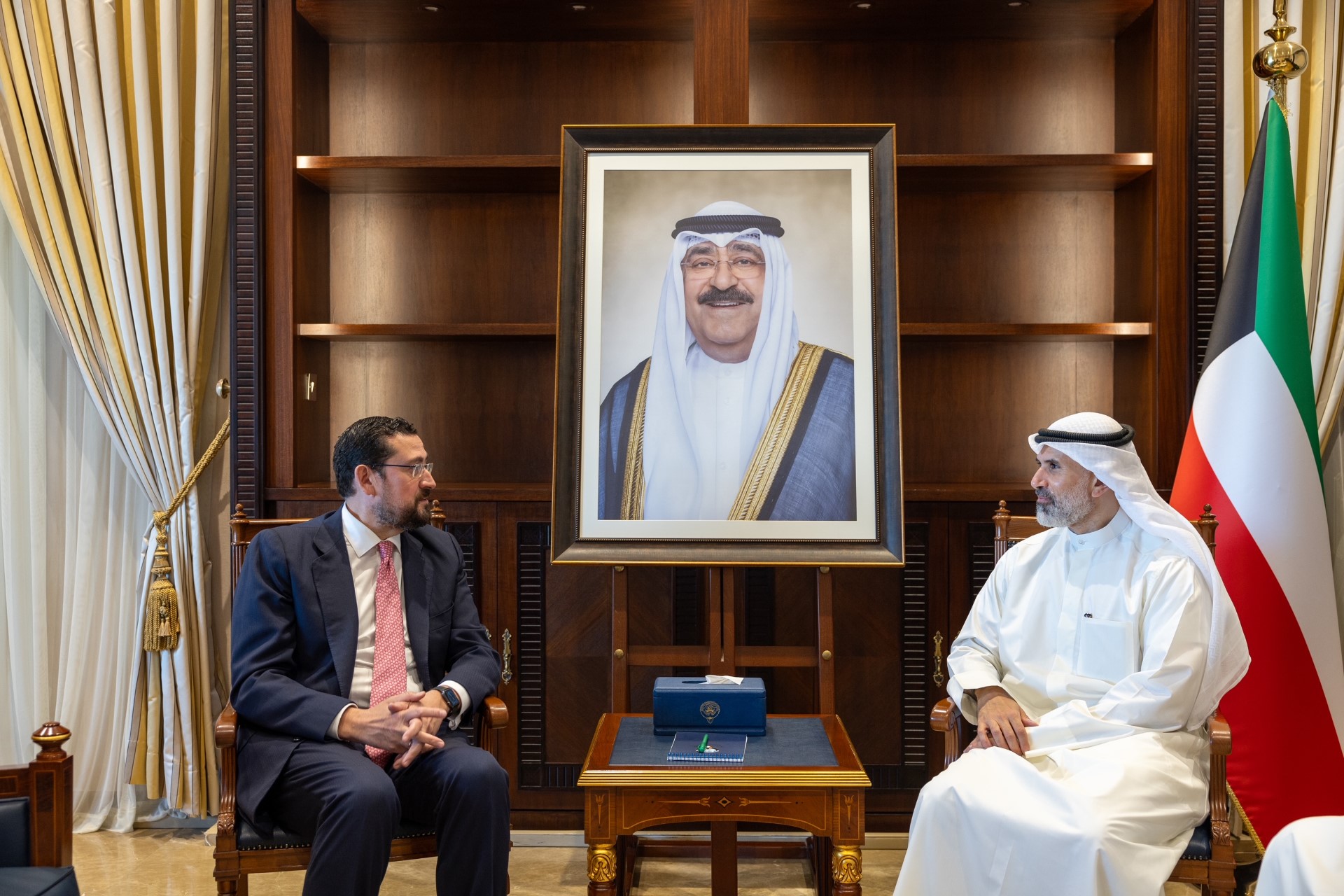 Kuwait Deputy Foreign Minister Ambassador Sheikh Jarrah Jaber Al-Ahmad Al-Sabah receives Spanish Ambassador Miguel Jose Moro Aguilar