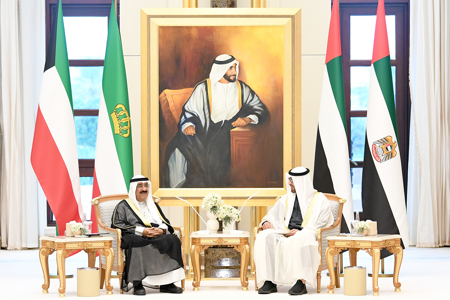 His Highness the Amir Sheikh Mishal Al-Ahmad Al-Jaber Al-Sabah with UAE President Sheikh Mohammad bin Zayed Al-Nahyan