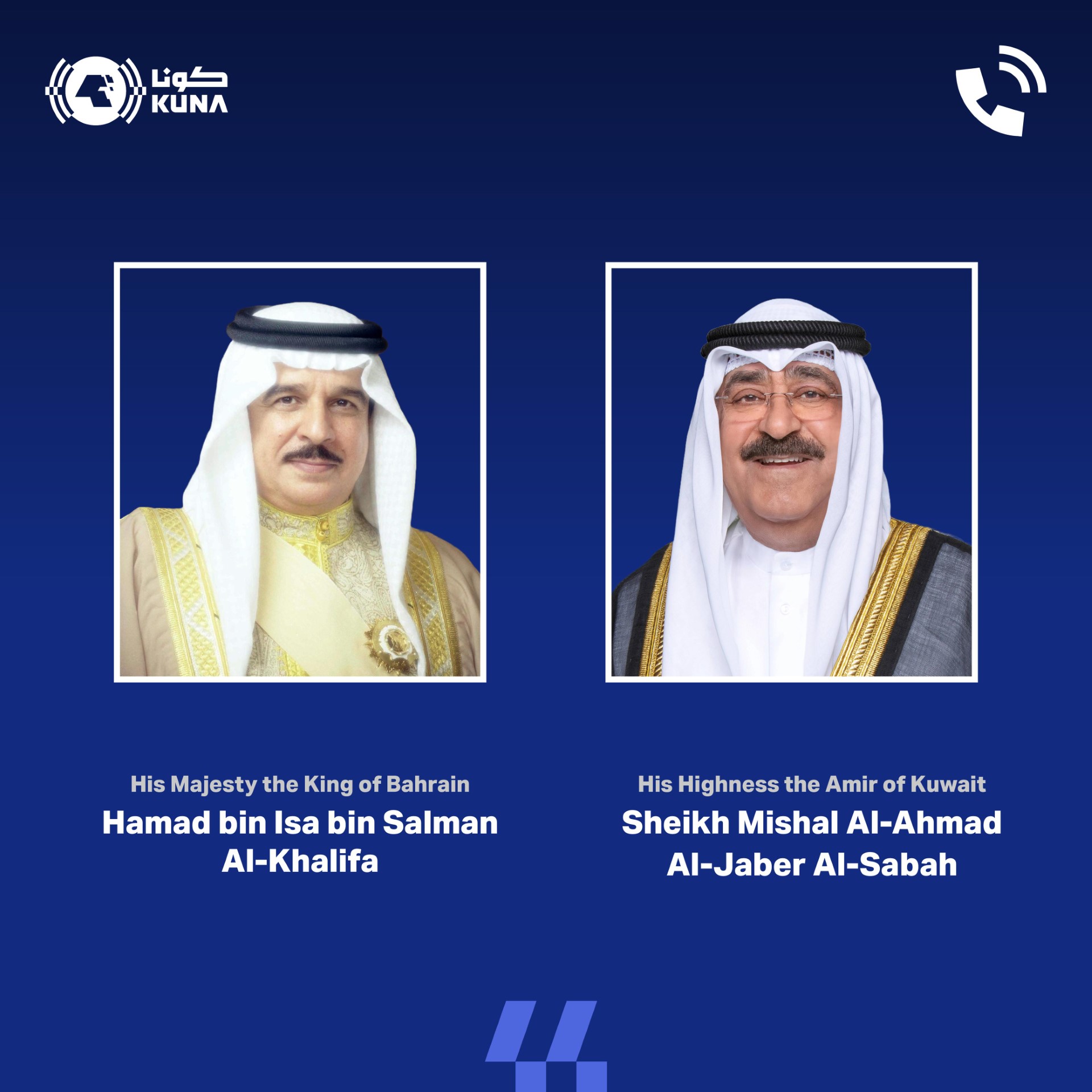 Kuwait Amir receives phone call from Bahrain's King on Eid Al-Fitr                                                                                                                                                                                        