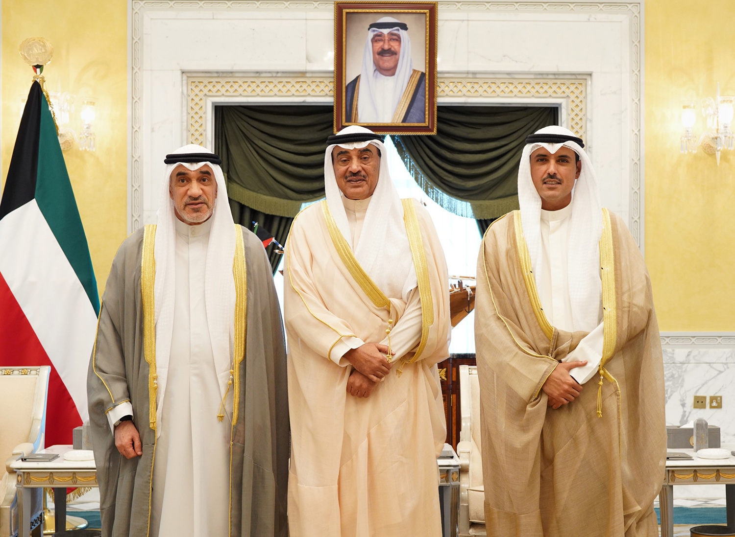 Kuwait Crown Prince receives first Deputy Premier, Defense, and Interior Minister who presented him to the newly appointed Governor of Ahmadi.