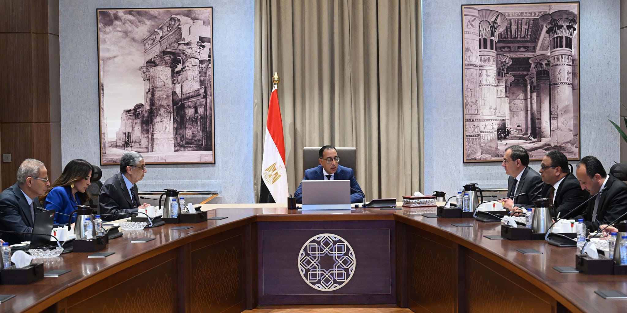 Egyptian Prime Minister Mostafa Madbouly during an emergency government meeting 