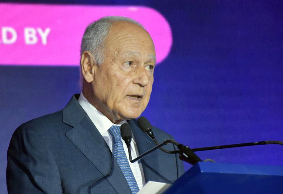 Secretary-General of the League of Arab States Ahmad Abul-Gheit during the opening session of the 3rd International Conference on Information Security and Cybersecurity