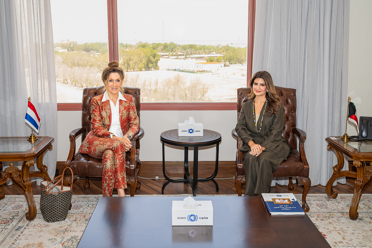 KUNA'S Director-General Dr. Fatima Al-Salem and the Charge d'Affaires of the Netherlands Caroline Rietveld