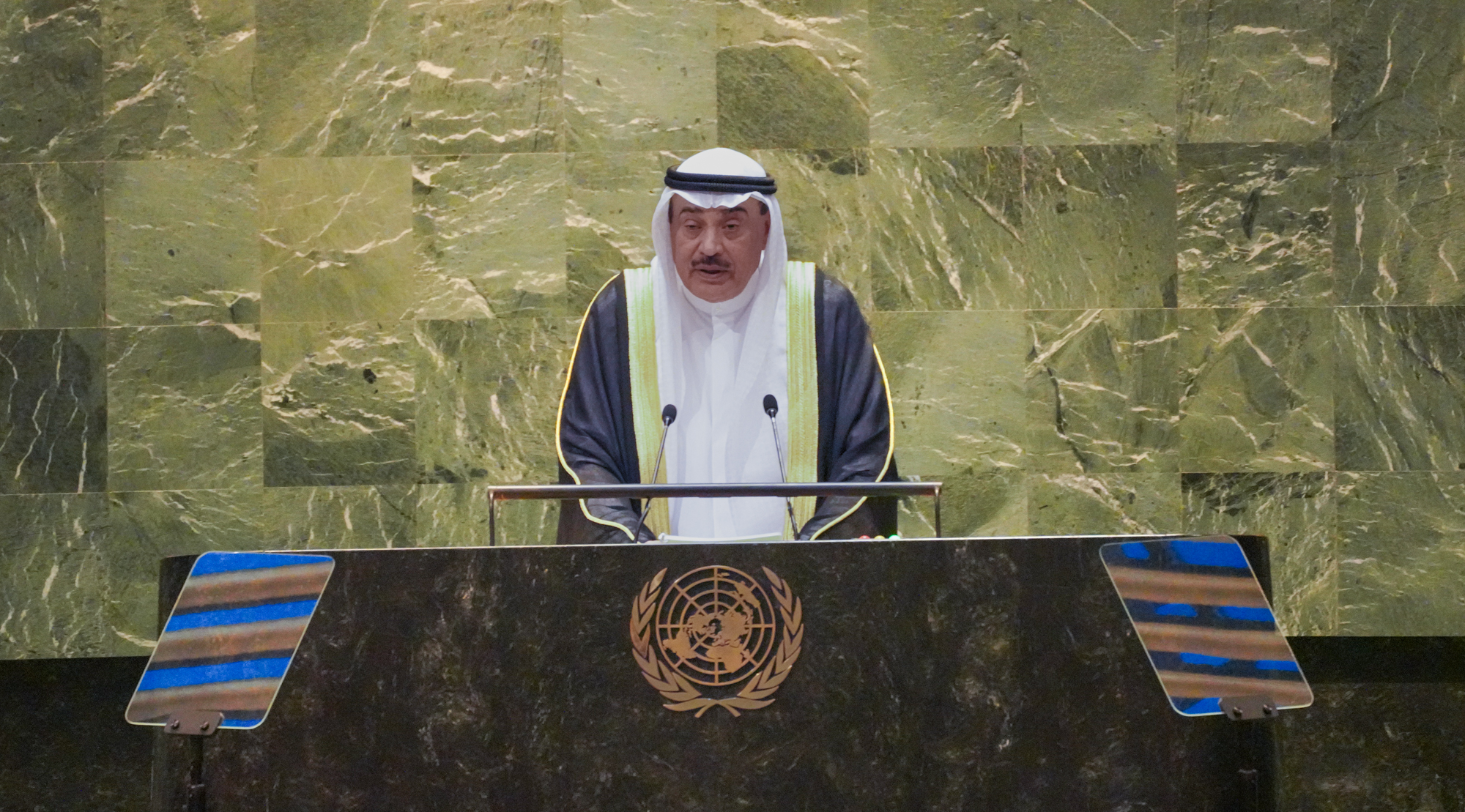 Representative of His Highness the Amir Sheikh Meshal Al-Ahmad Al-Jaber Al-Sabah, His Highness the Crown Prince Sheikh Sabah Khaled Al-Hamad Al-Sabah delivers Kuwait speech in UN headquarters in New York

