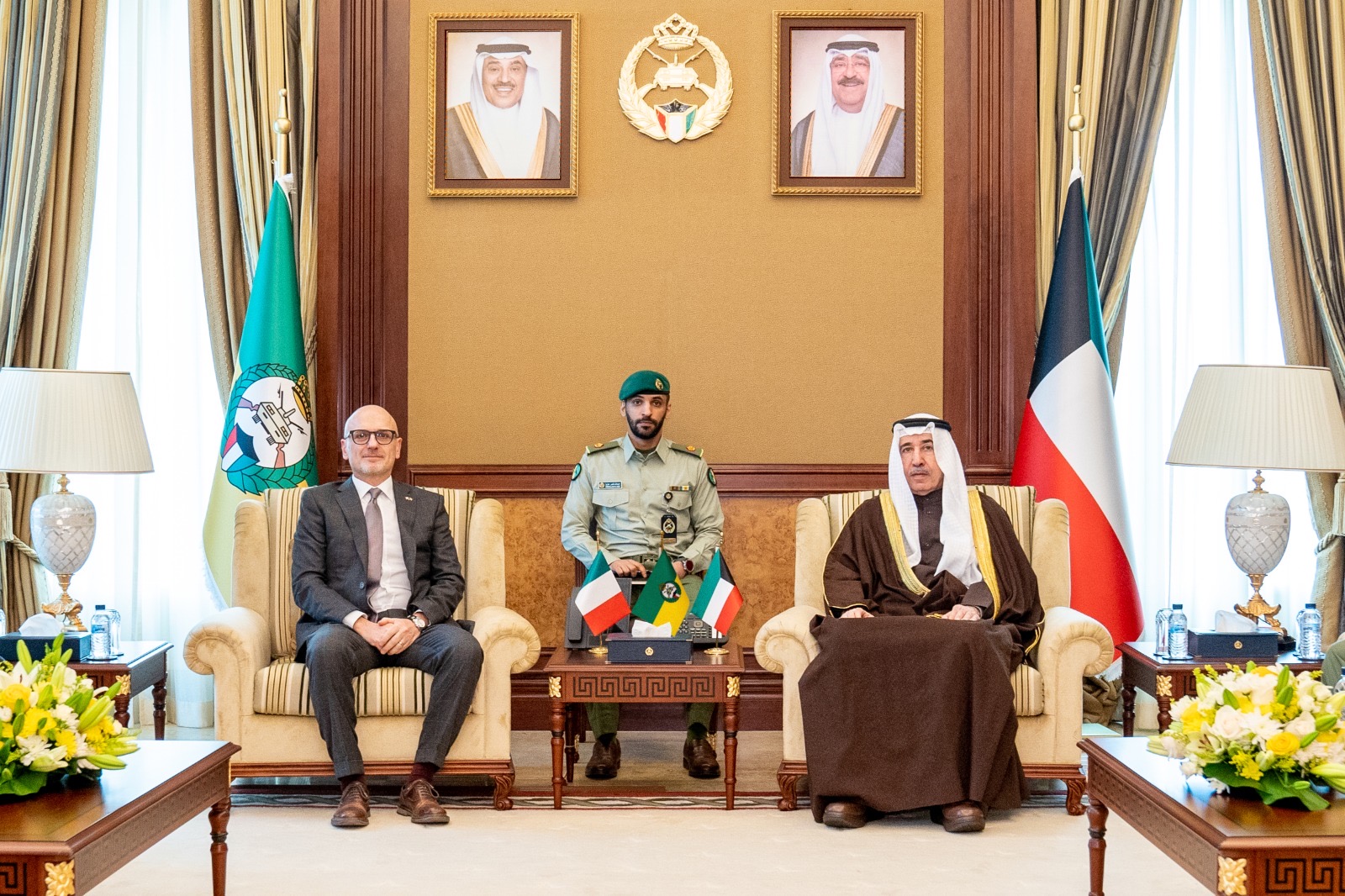 Kuwait National Guard (KNG) Chief Sheikh Mubarak Humoud Al-Jaber Al-Sabah receives Italian Ambassador to the Country Lorenzo Morini
