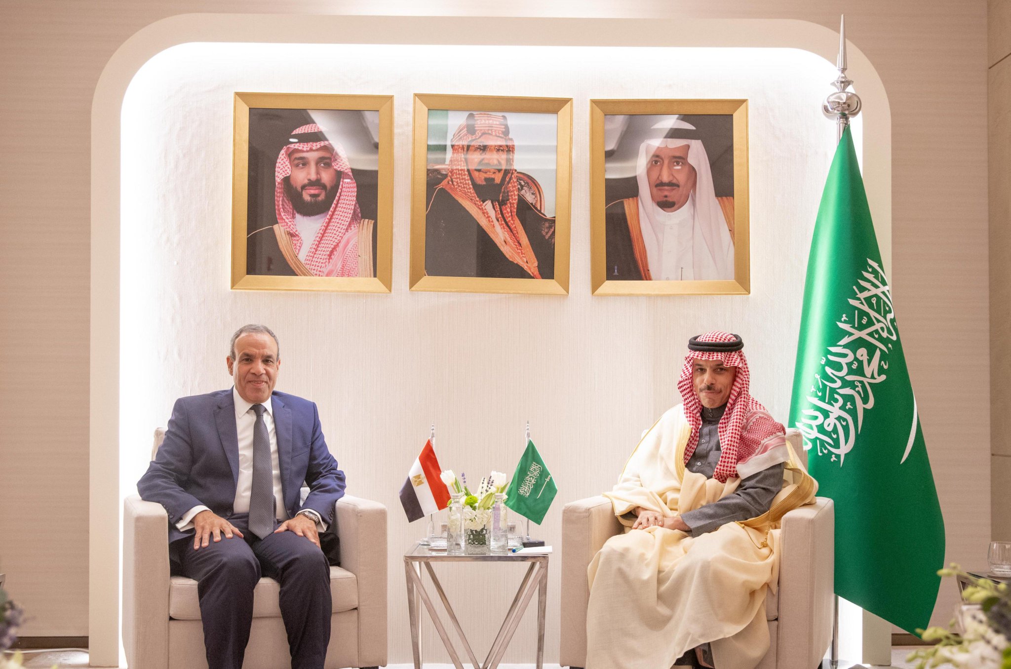 Saudi Minister of Foreign Affairs Prince Faisal bin Farhan bin Abdullah me with his Egyptian counterpart Dr. Badr Abdelatty on bilateral relations