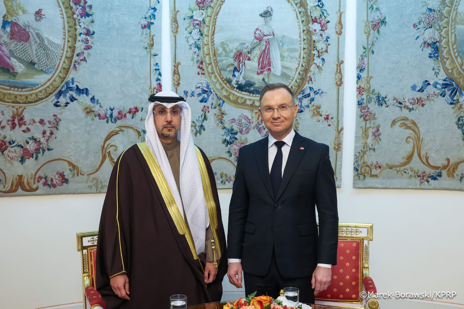 Kuwaiti Ambassador to Poland Saad Al-Muhaini with Polish President Andrzej Duda