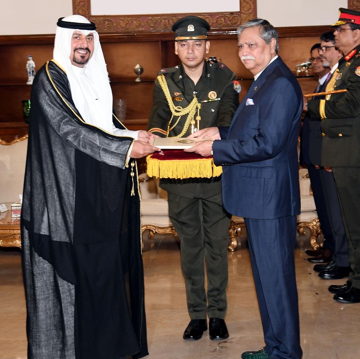Ambassador Ali Thnayyan Hamada presented his credentials as Kuwait ambassador Extraordinary and Plenipotentiary to Bangladesh President Mohammad Shahabuddin