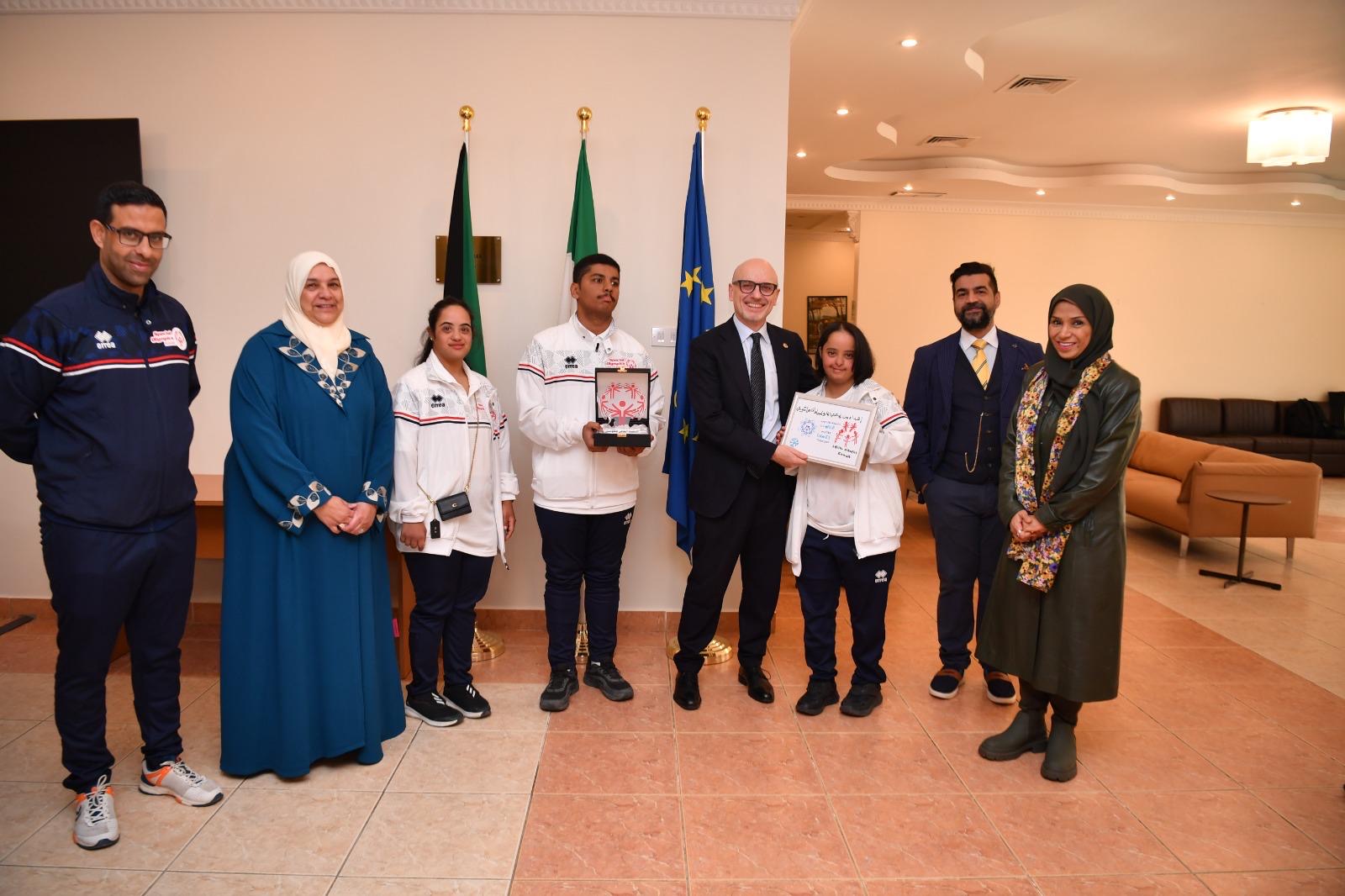 Italian ambassador to the country and the Kuwaiti delegation participating in the Special Olympics World Winter Games to be hosted by the Italian city of Turin next March