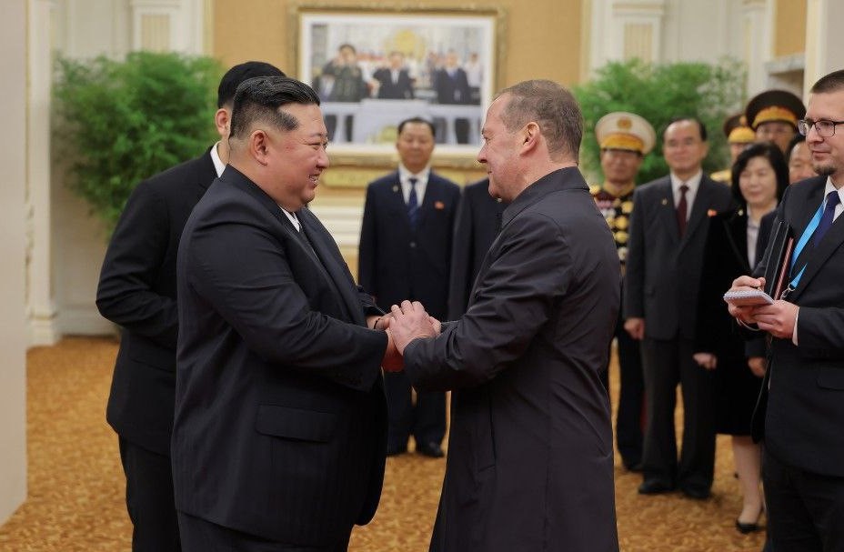 Russia's Security Council Deputy Chairman Dmitry Medvedev with North Korean Leader Kim Jong-un