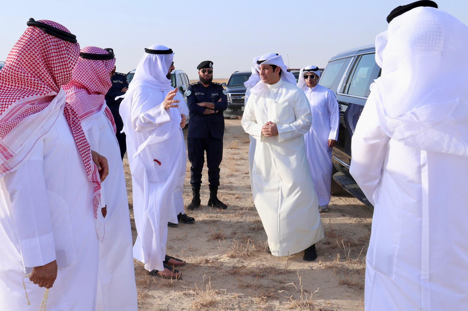 Minister of Information and Culture and Minister of State for Youth Affairs Abdulrahman Al-Mutairi visit the event venue at the Kuwait Camel Racing Club