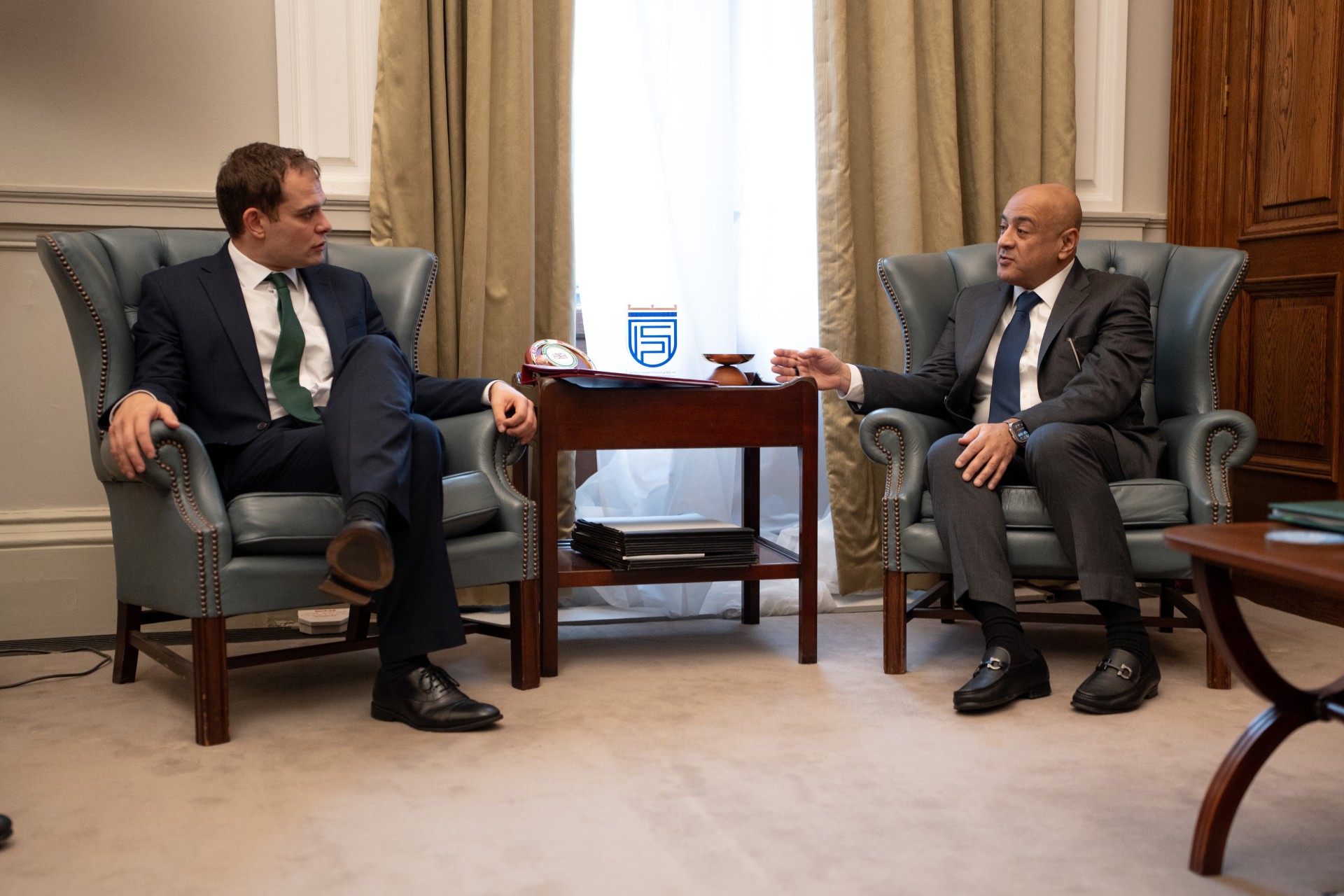 GCC Secretary General Jasem Al-Budaiwi with UK Minister of State for the Middle East and North Africa Hamish Falconer