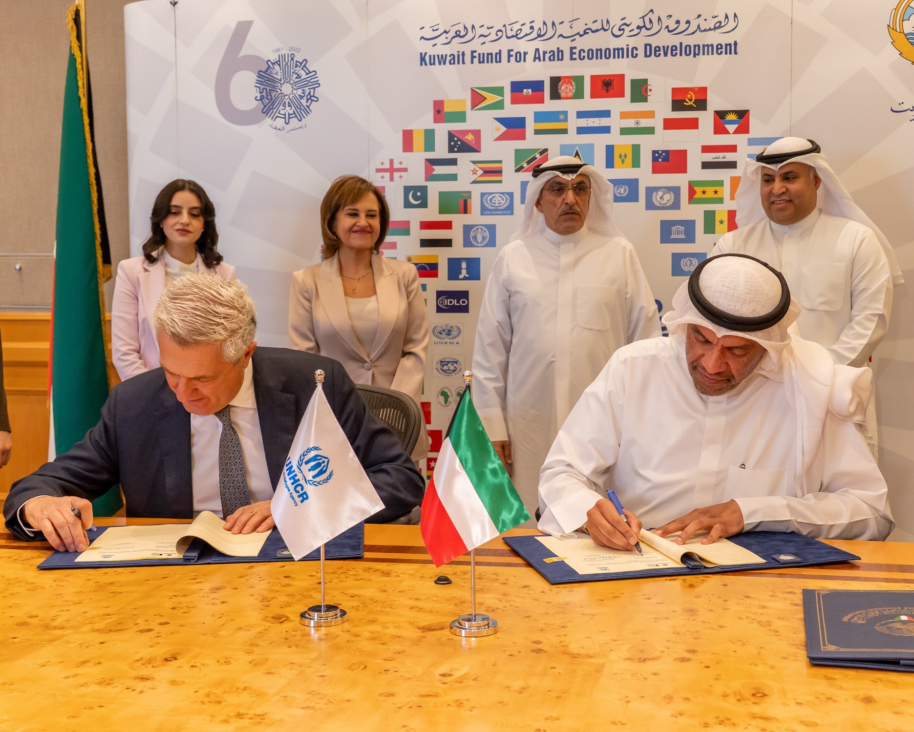 Minister of Foreign Affairs and KFAED Chairman Abdullah Al-Yahya and UN High Commissioner for Refugees Filippo Grandi during the signing