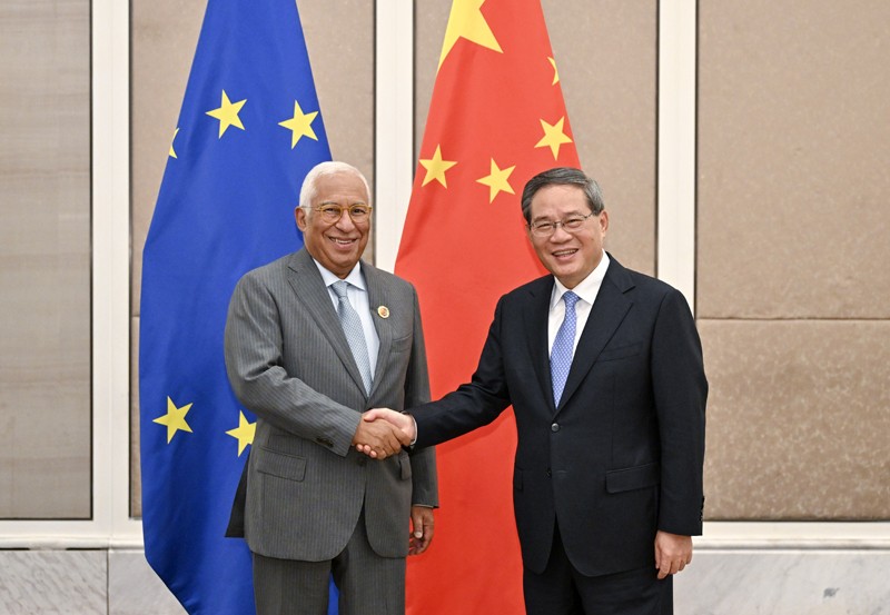 Chinese Premier Li Qiang with European Council President Antonio Costa