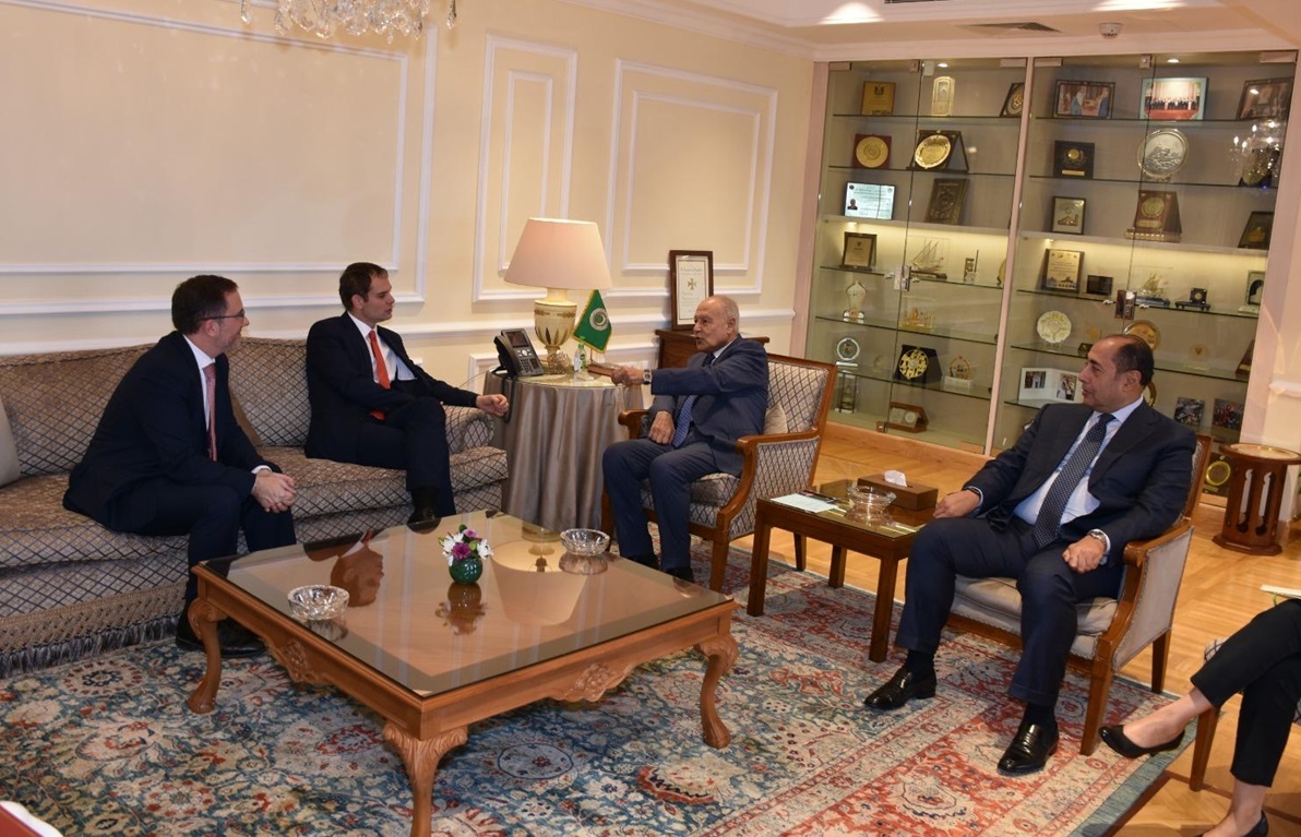 Arab League Secretary-General Ahmad Abul-Gheit with UK Minister for the Middle East and North Africa Hamish Falconer