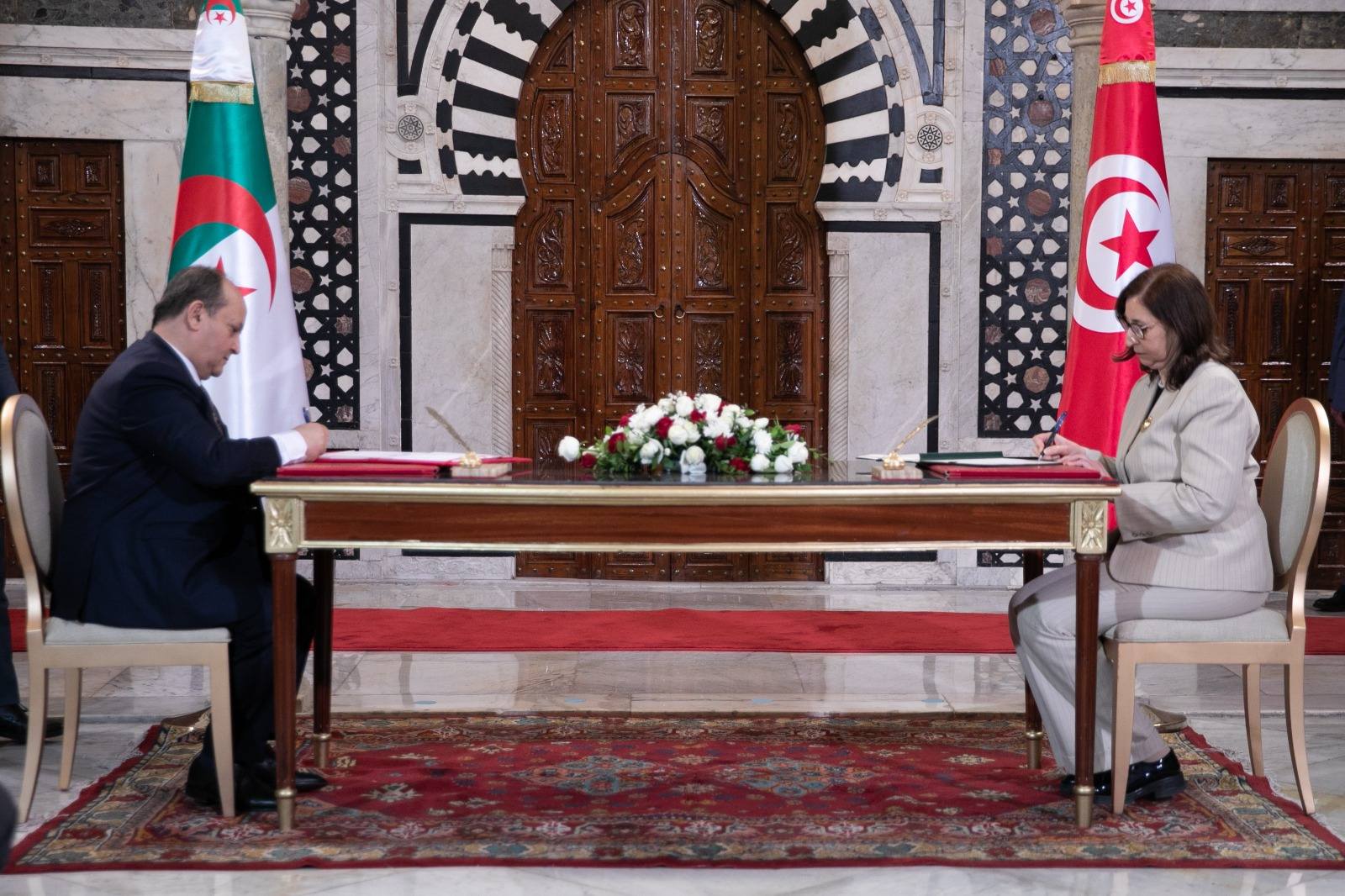Tunisian Prime Minister Sarra Senzeri and her Algerian counterpart Sifi Ghrieb
