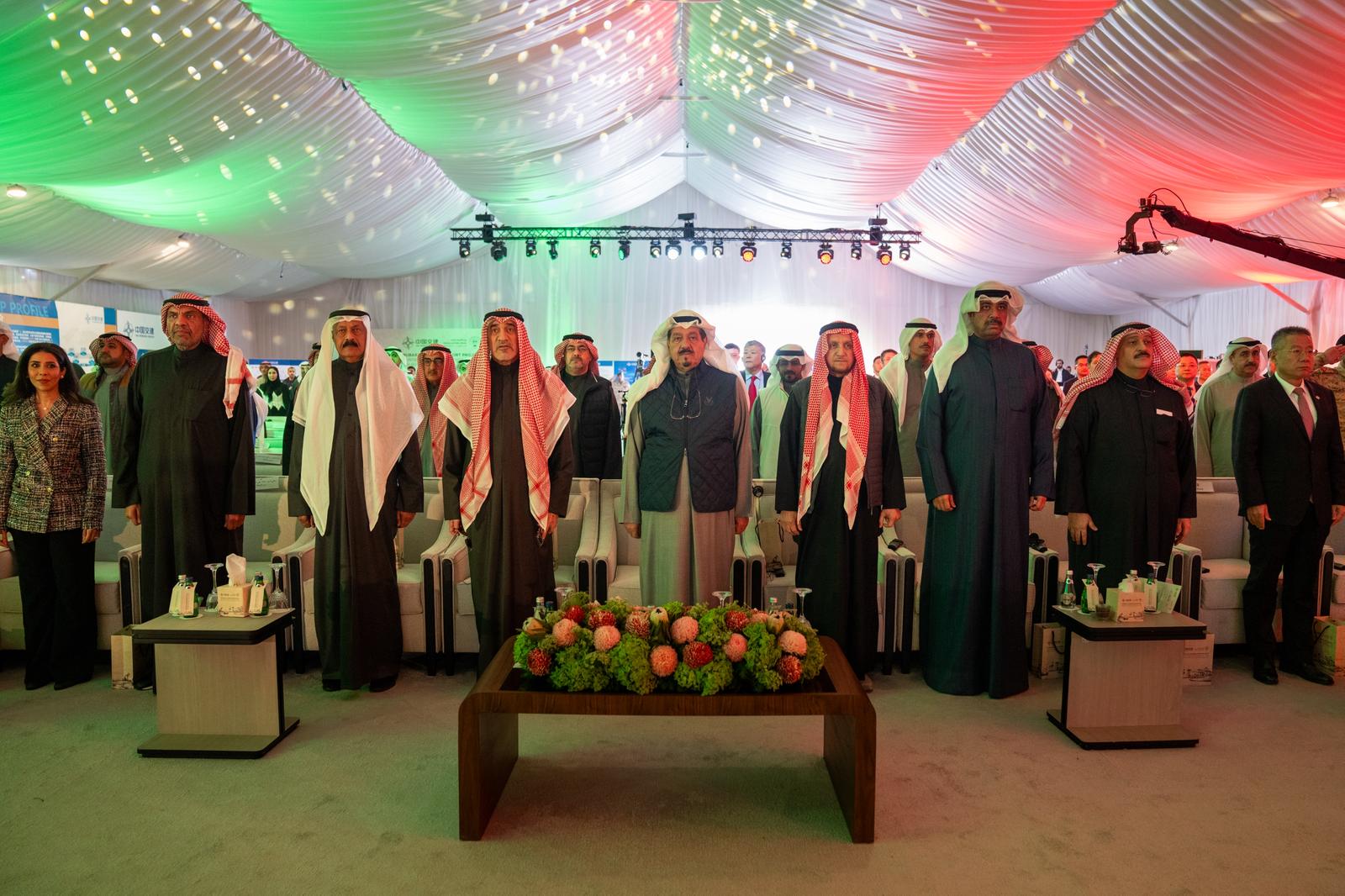 Minister of Foreign Affairs Abdullah Al-Yahya with Prime Minister and Ministers during Mubarak Al-Kabeer port project contract signing ceremony