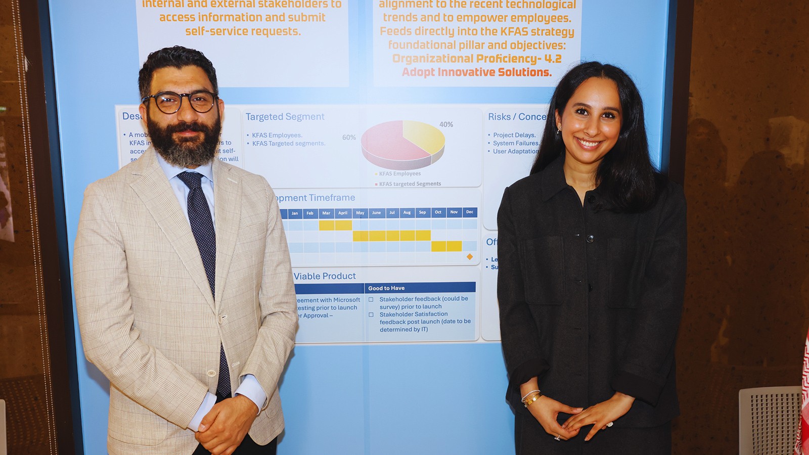 عدد من موظفي المؤسسة يستعرضون حلولهم التطويرية لتعزيز بيئة العمل ورفع الكفاءة.