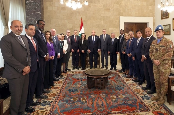 Lebanese President Joseph Aoun with a visiting delegation of member states of the UN Security Council