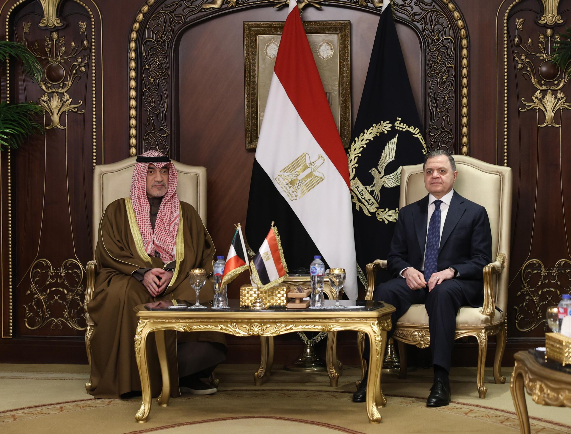 First Deputy Prime Minister, Defense Minister and Interior Minister, Sheikh Fahad Yusuf Saud Al-Sabah with the Egyptian Minister of Interior Maj. Gen. Mahmoud Qandil