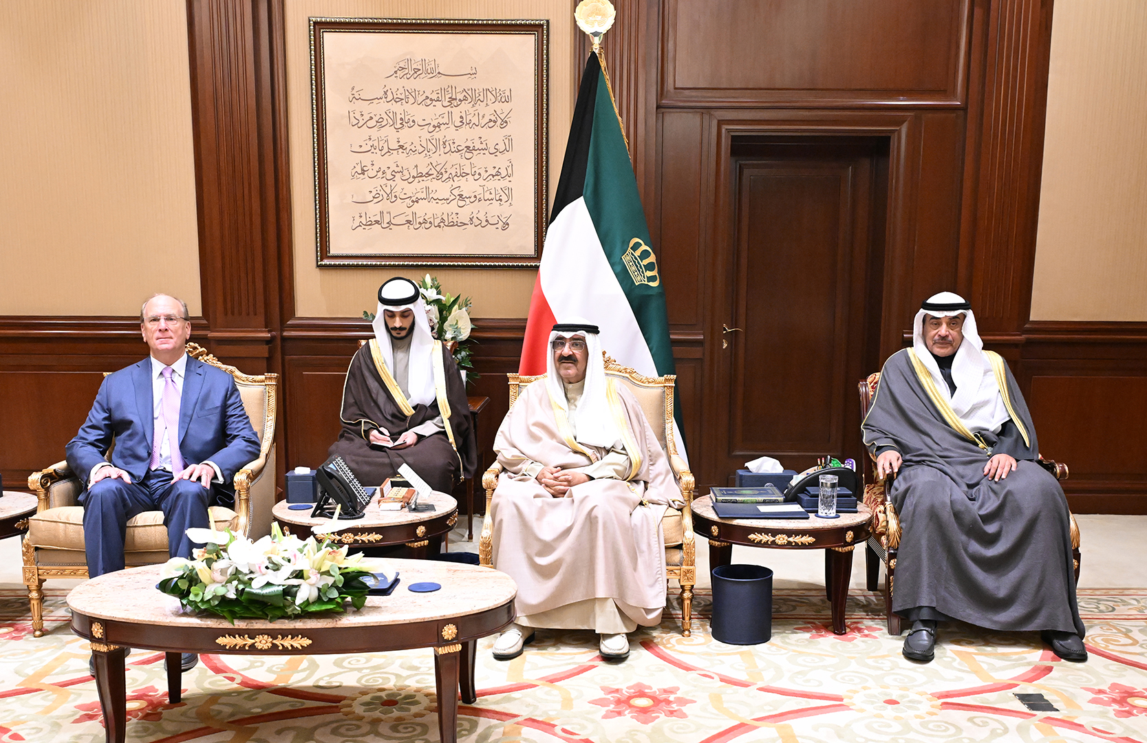 His Highness the Amir Sheikh Meshal Al-Ahmad Al-Jaber Al-Sabah in received visiting Chairman and Chief Executive Officer of BlackRock Company Larry Fink and his accompanying delegation