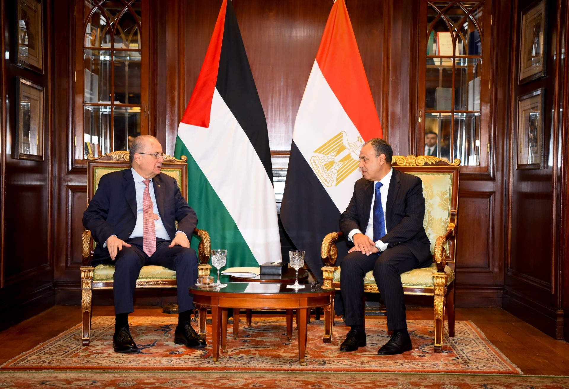 Egyptian Minister of Foreign Affairs and Immigration Dr. Bader Abdelati and Prime Minister and Minister of Foreign Affairs of Palestine Dr. Mohammad Mustafa