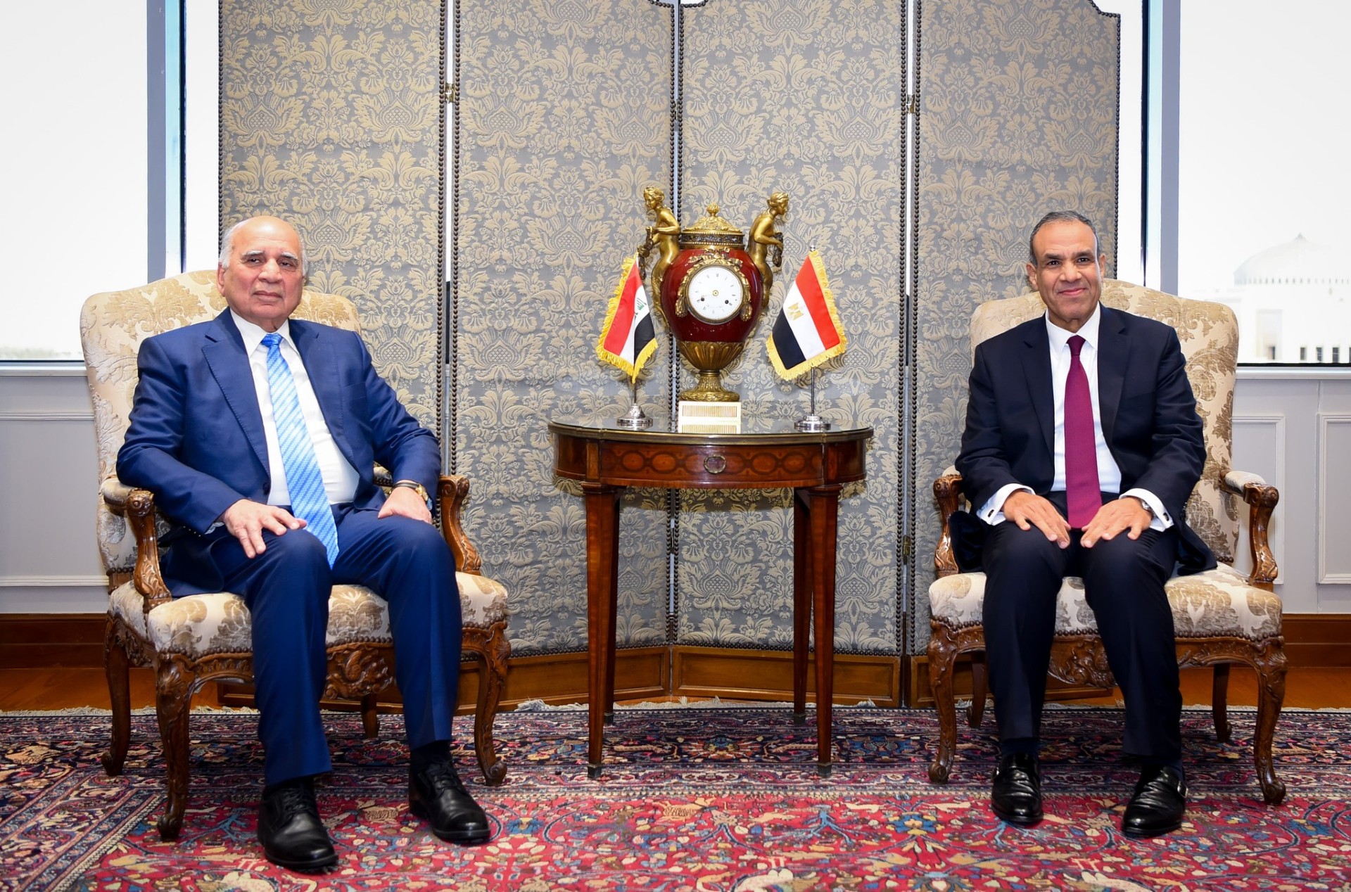 Egyptian Foreign and immigration Minister Dr. Bader Abdulaty with Iraqi Deputy Prime Minister and Foreign Minister Fuad Hussein