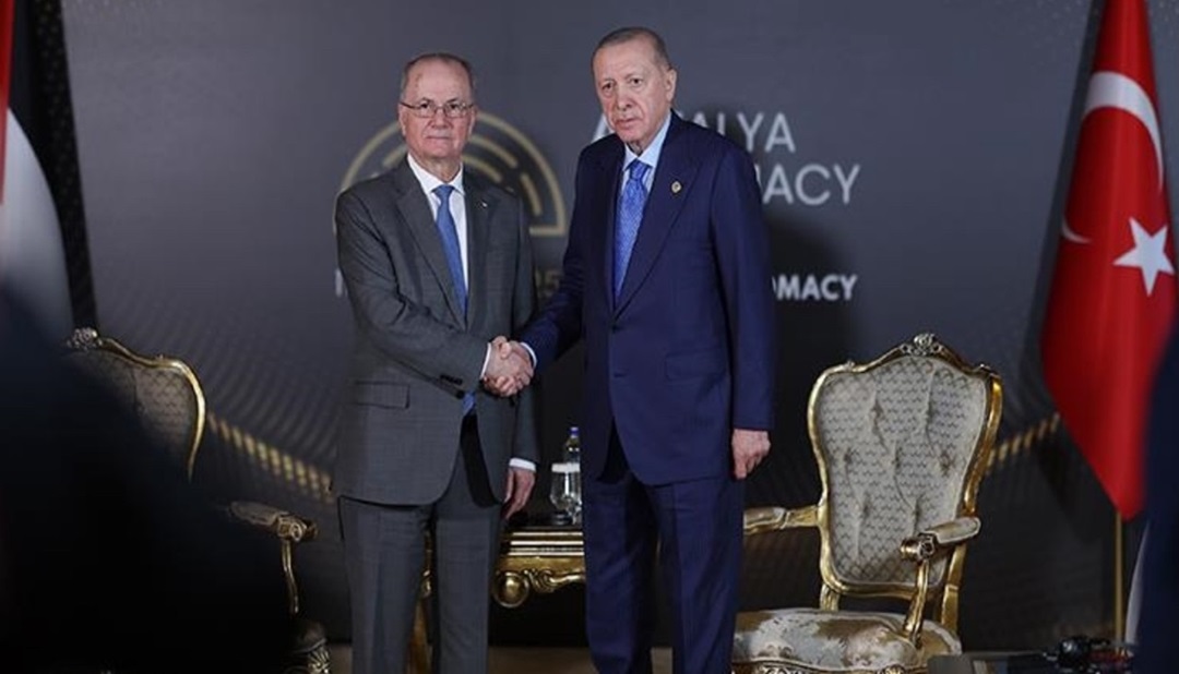 Turkish President Recep Tayyip Erdogan and Palestinian Prime Minister Mohammad Mustafa